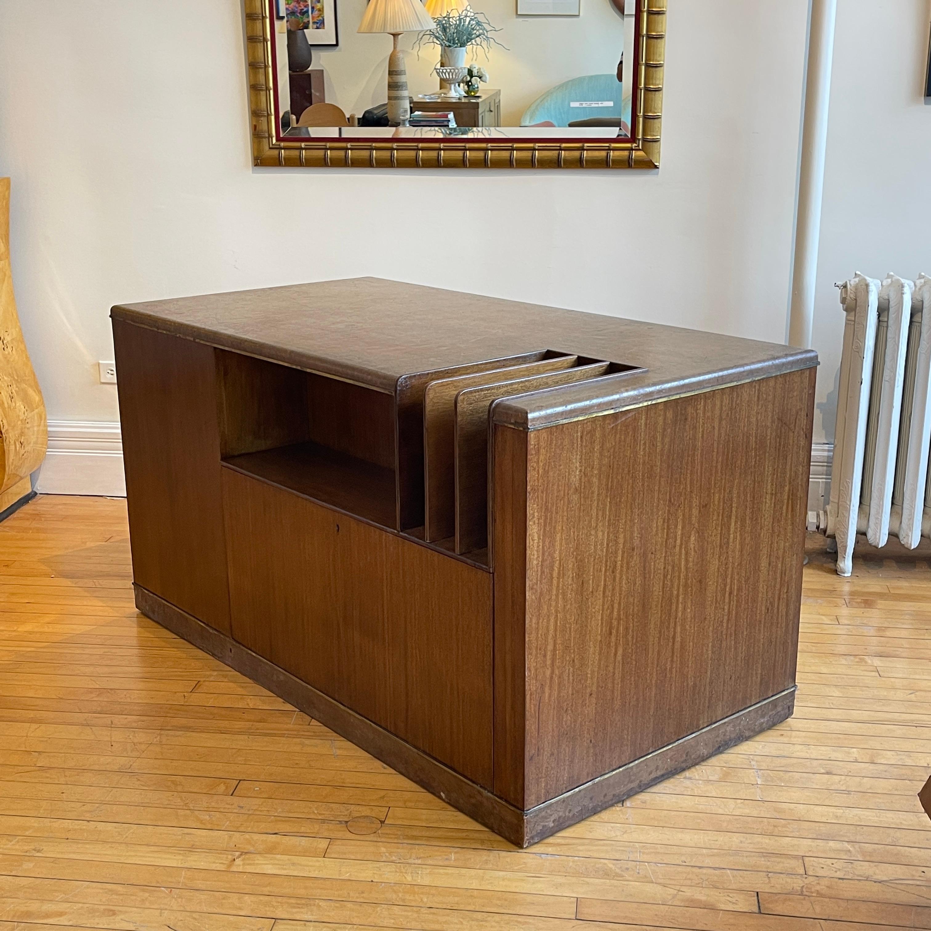 20th Century Edward Wormley for Dunbar Leather Desk W. Convertible Credenza & Hidden Storage