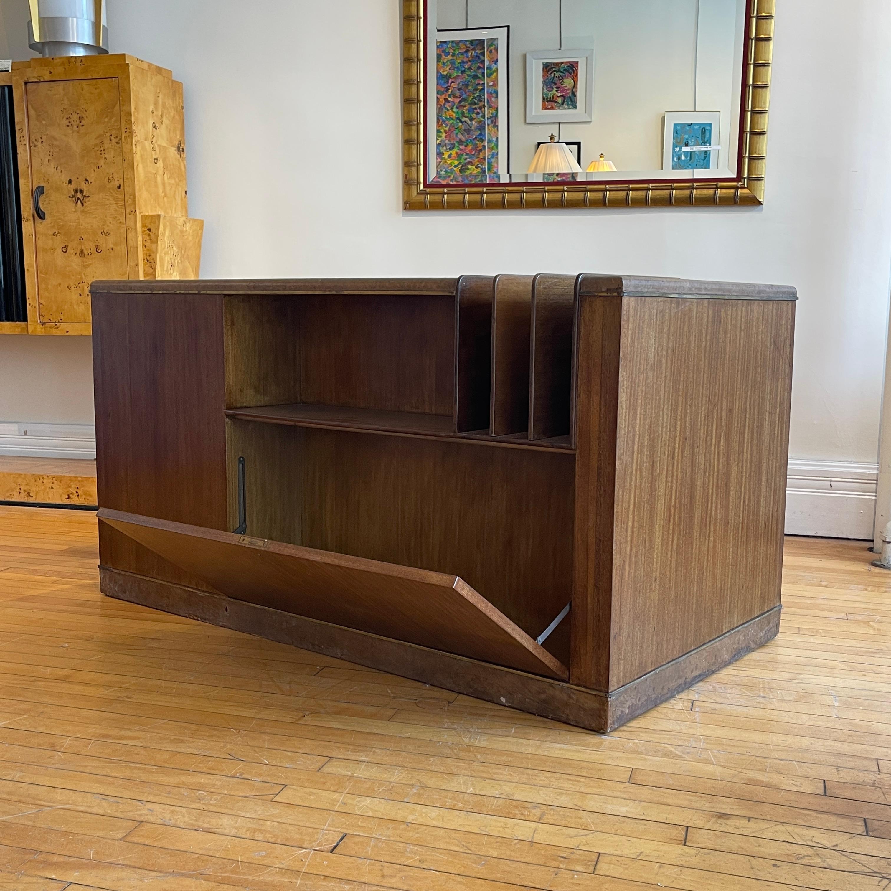 Brass Edward Wormley for Dunbar Leather Desk W. Convertible Credenza & Hidden Storage