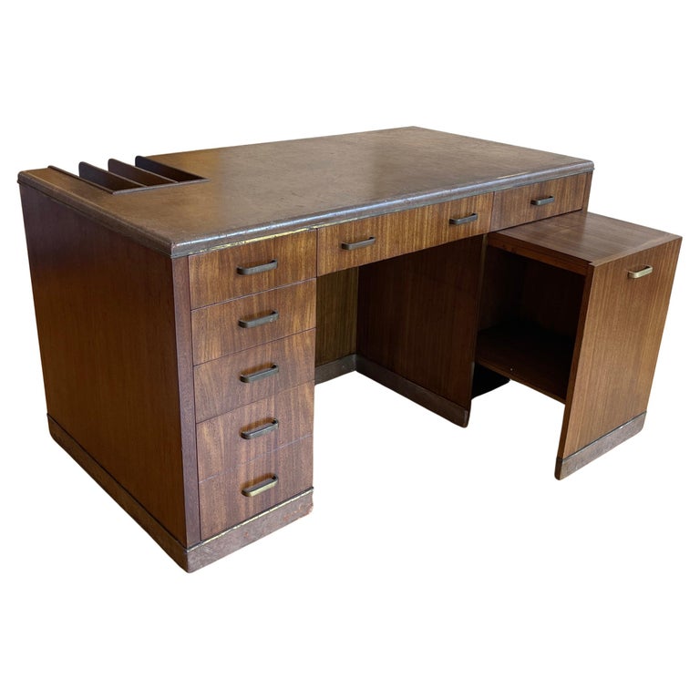 Edward Wormley for Dunbar Leather Desk W. Convertible Credenza and