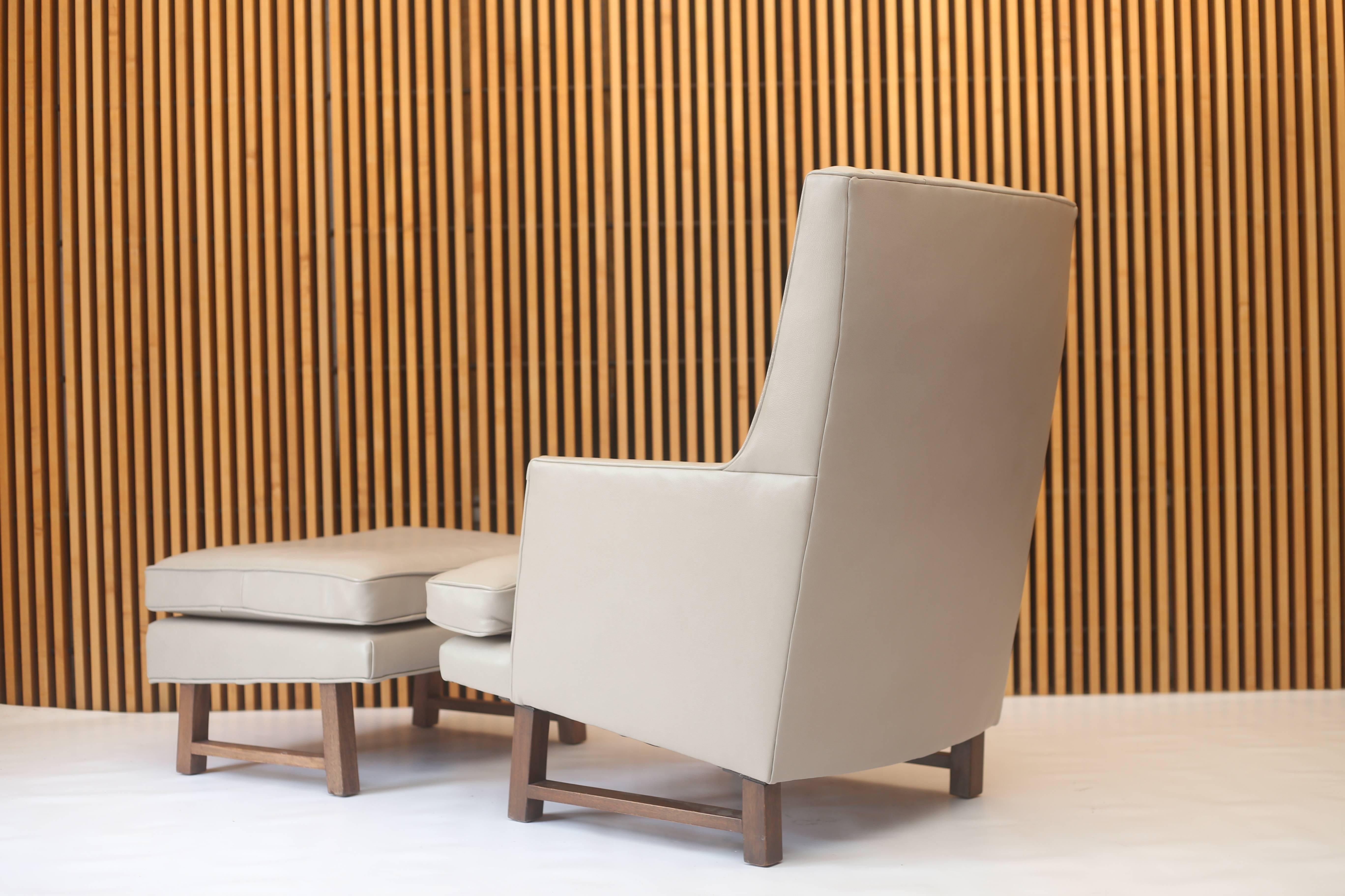 American Edward Wormley for Dunbar Leather High Back Lounge Chair & Ottoman Model No. 400