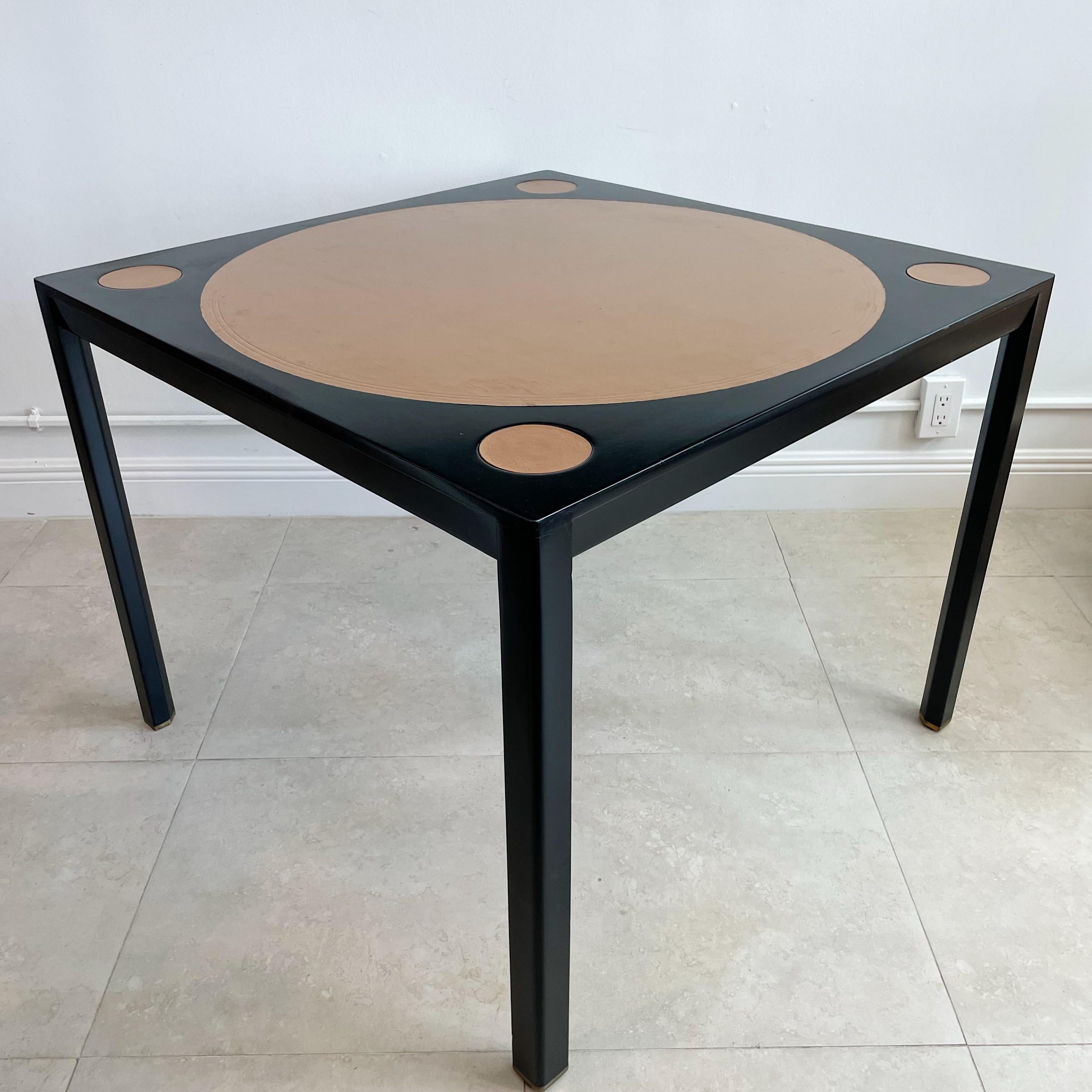 Edward Wormley for Dunbar Leather Top Lacquered Game Table In Good Condition In West Palm Beach, FL