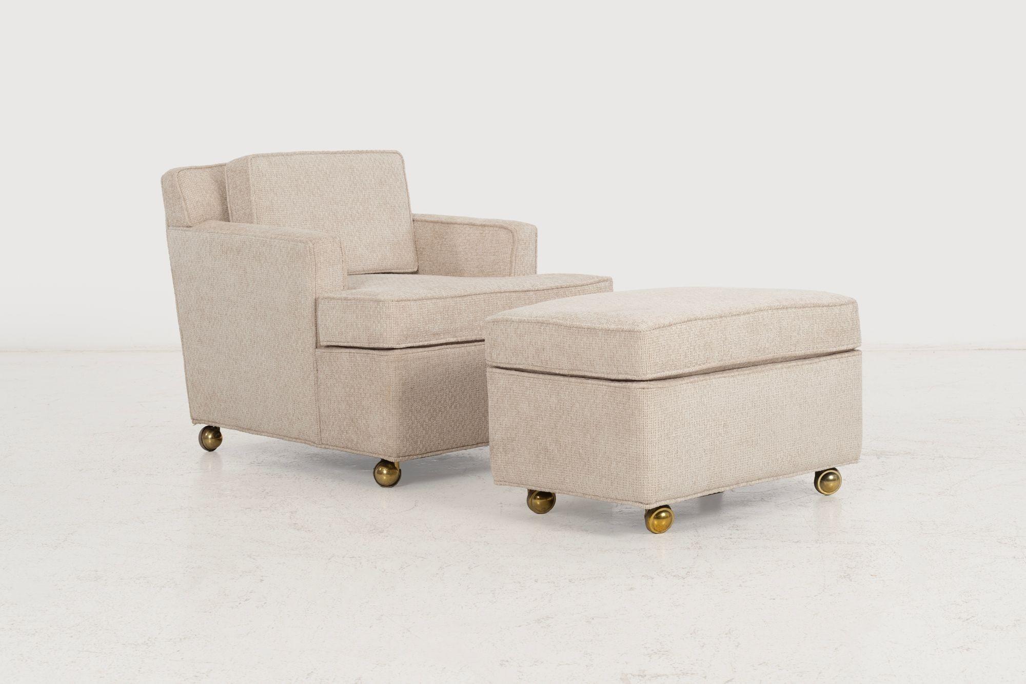 Mid-Century Modern Edward Wormley pour Dunbar Chaise longue et pouf sur roulettes 1965 en vente