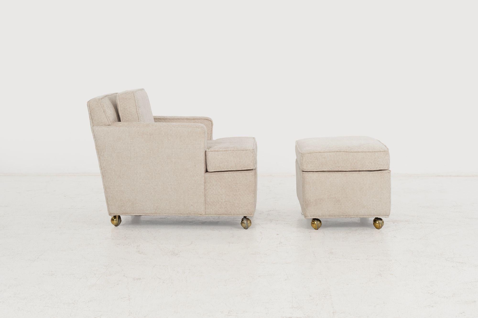 Appliqué Edward Wormley pour Dunbar Chaise longue et pouf sur roulettes 1965 en vente