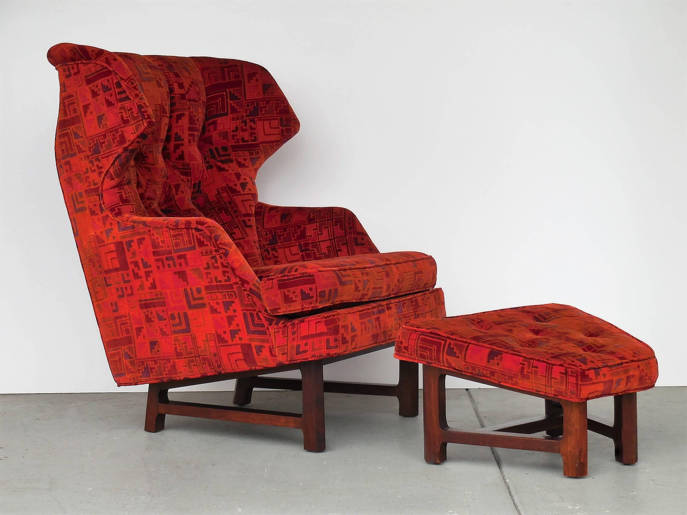 American Edward Wormley for Dunbar Lounge Chair and Ottoman with Jack Lenor Larsen Fabric
