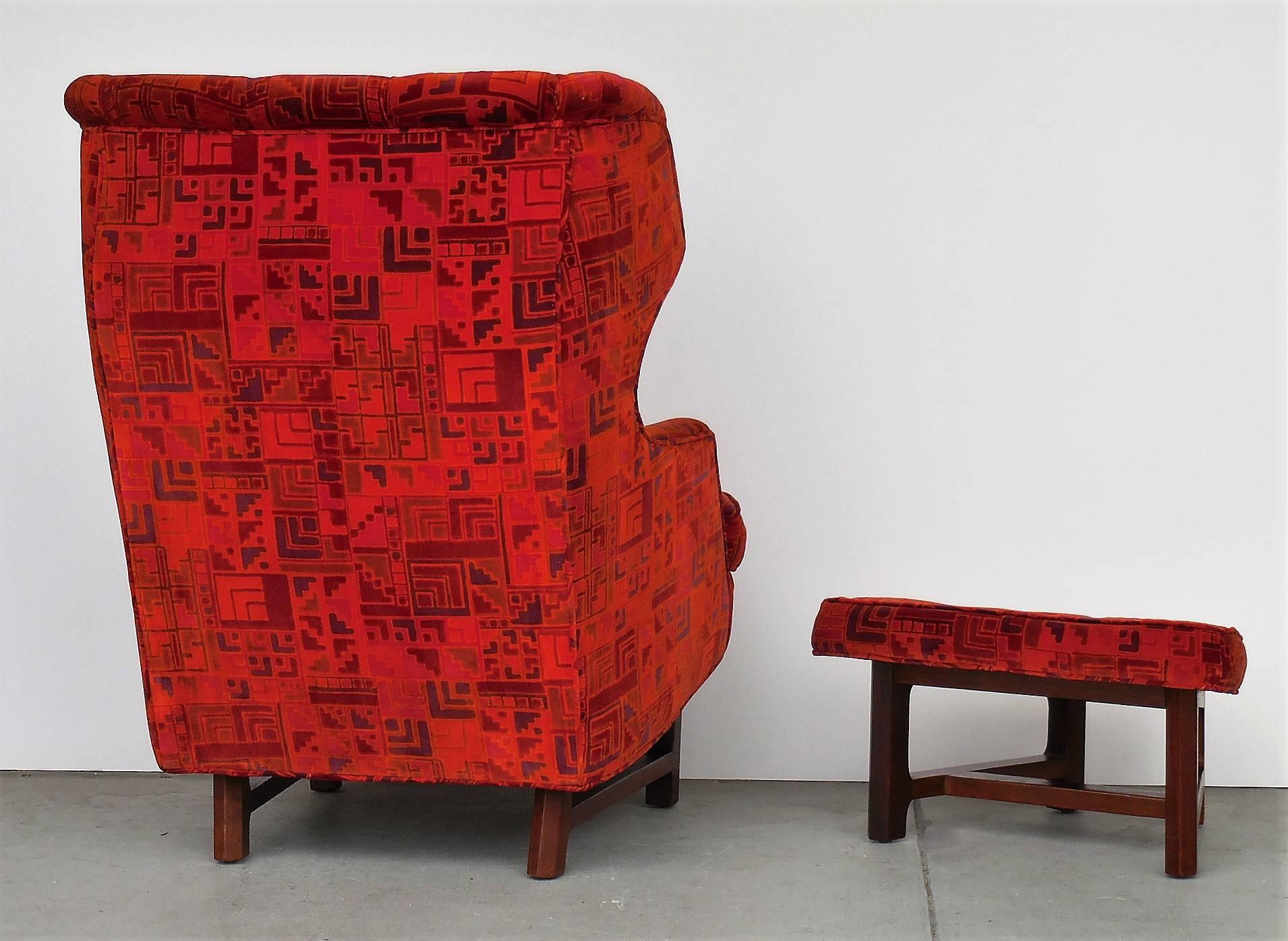 Edward Wormley for Dunbar Lounge Chair and Ottoman with Jack Lenor Larsen Fabric 1