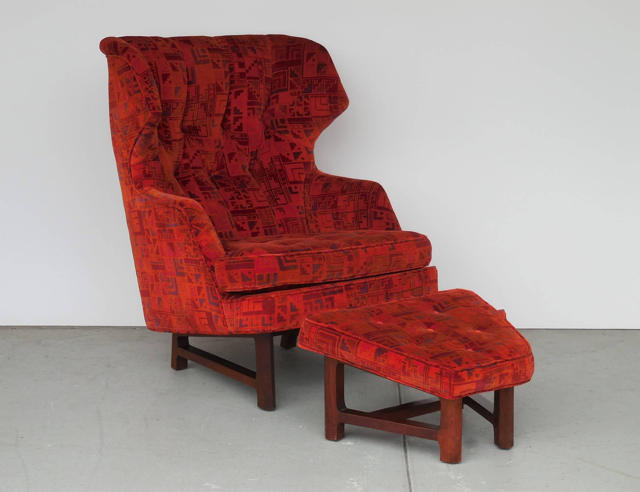 Edward Wormley for Dunbar Lounge Chair and Ottoman with Jack Lenor Larsen Fabric 2