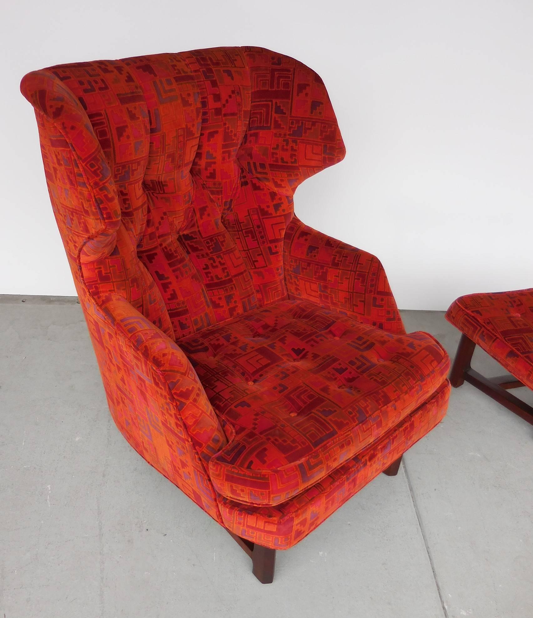 Edward Wormley for Dunbar Lounge Chair and Ottoman with Jack Lenor Larsen Fabric 4
