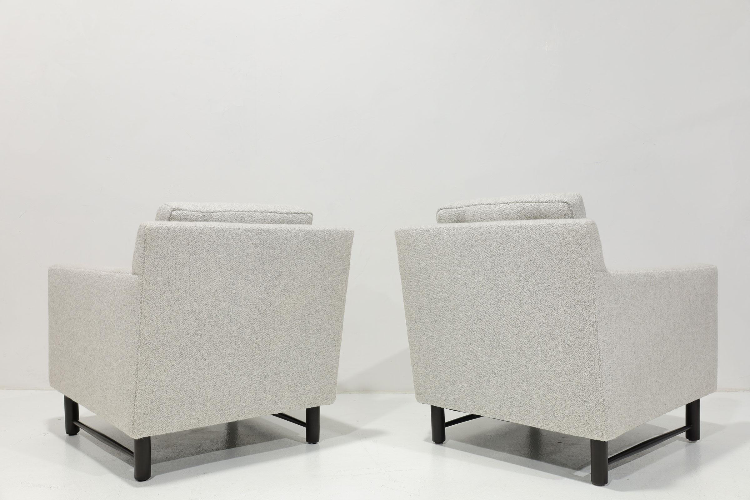 Edward Wormley for Dunbar Lounge Chairs in Holly Hunt Boucle' In Good Condition For Sale In Dallas, TX