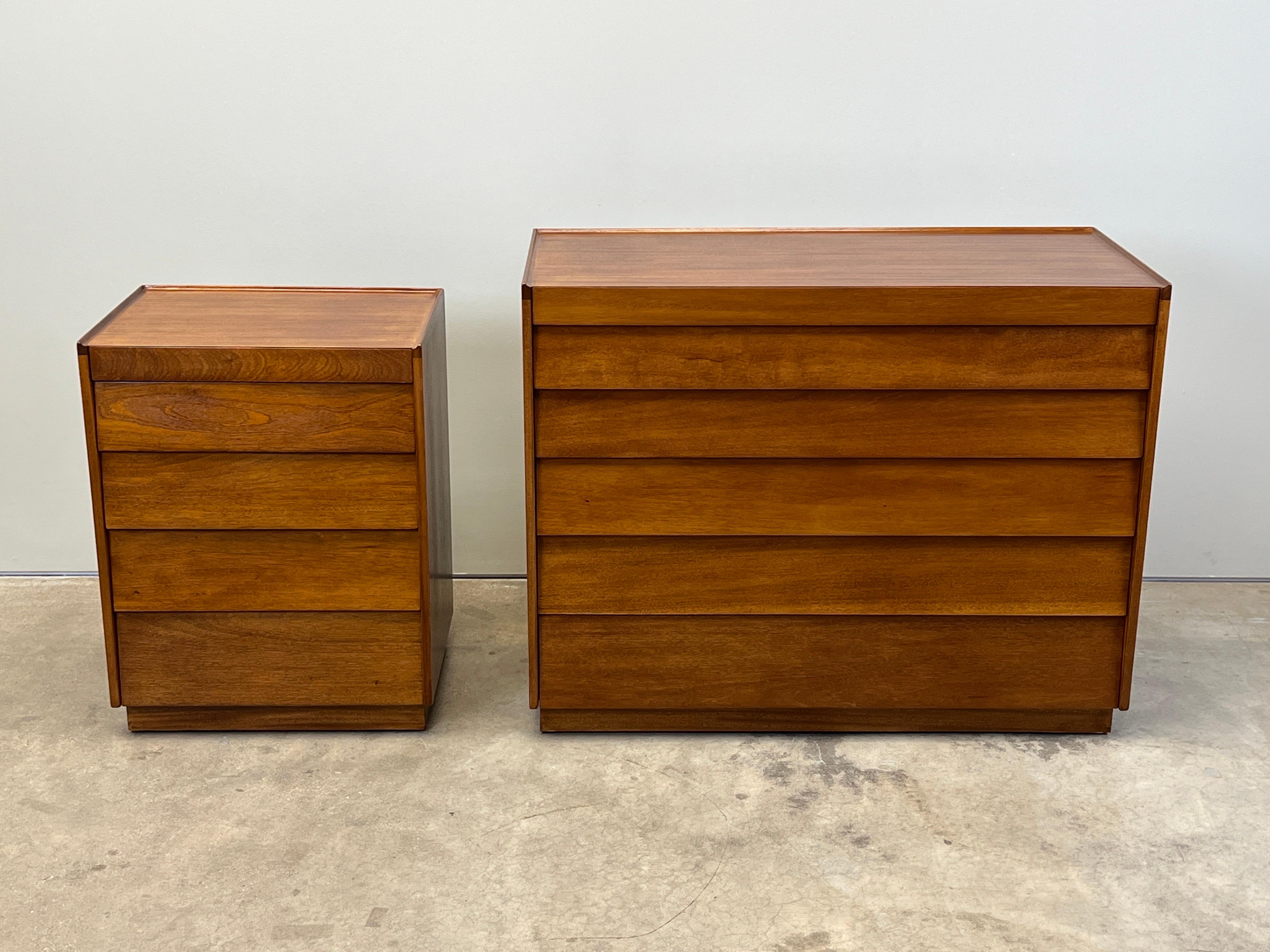 Mahogany Edward Wormley for Dunbar Louvered Five Drawer Nightstand For Sale