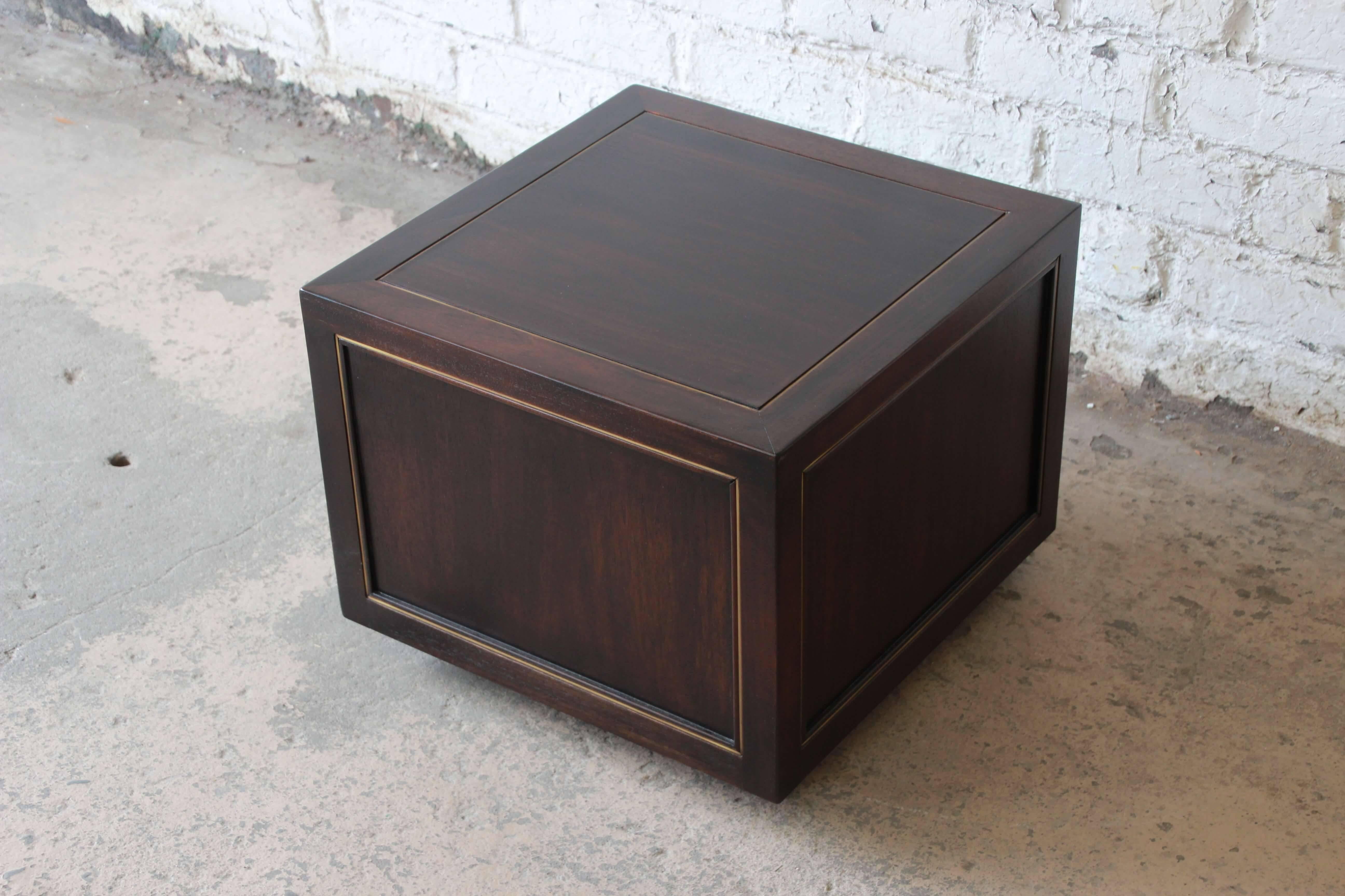 Mid-Century Modern Edward Wormley for Dunbar Mahogany and Brass Cube End Table