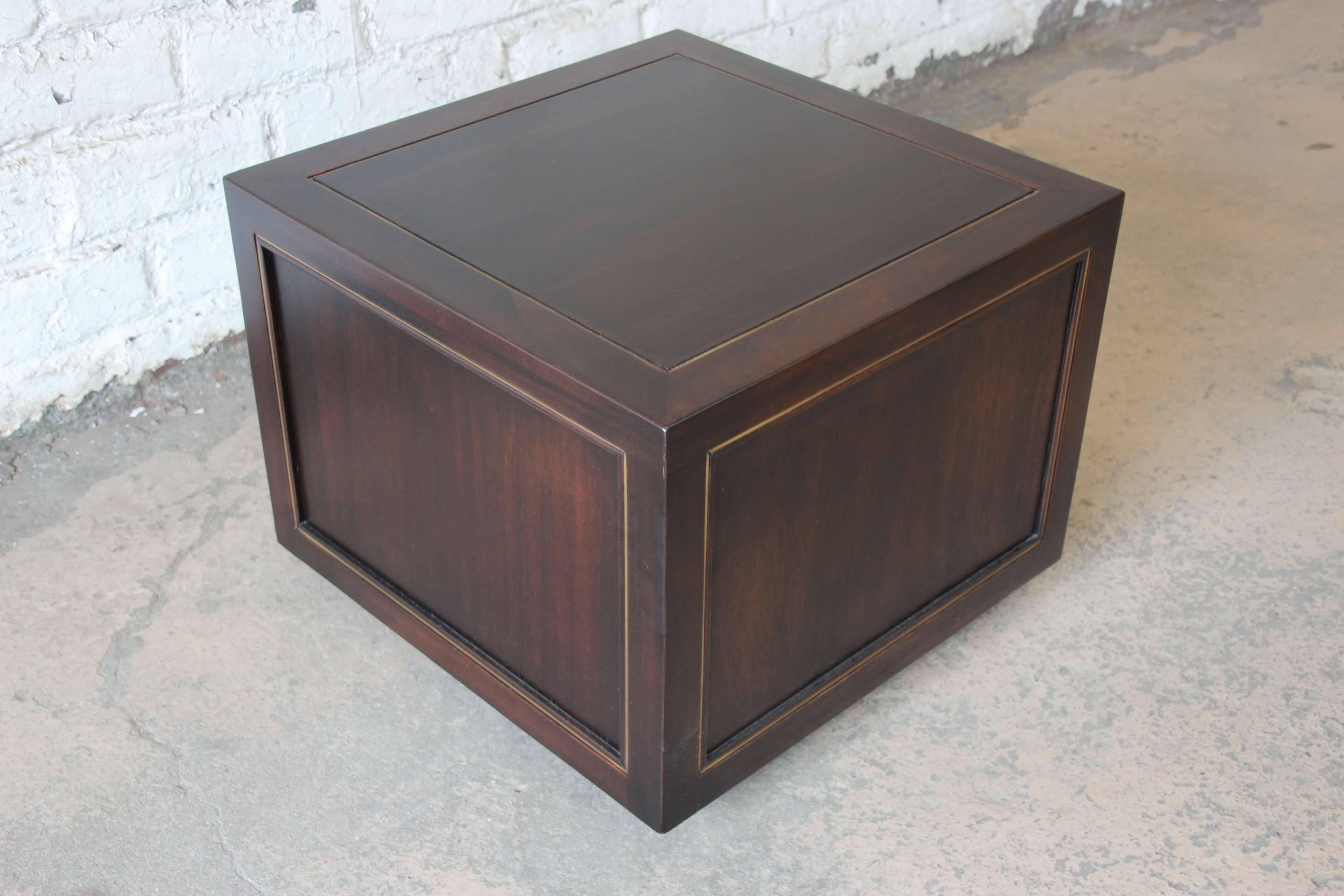 Mid-20th Century Edward Wormley for Dunbar Mahogany and Brass Cube End Table