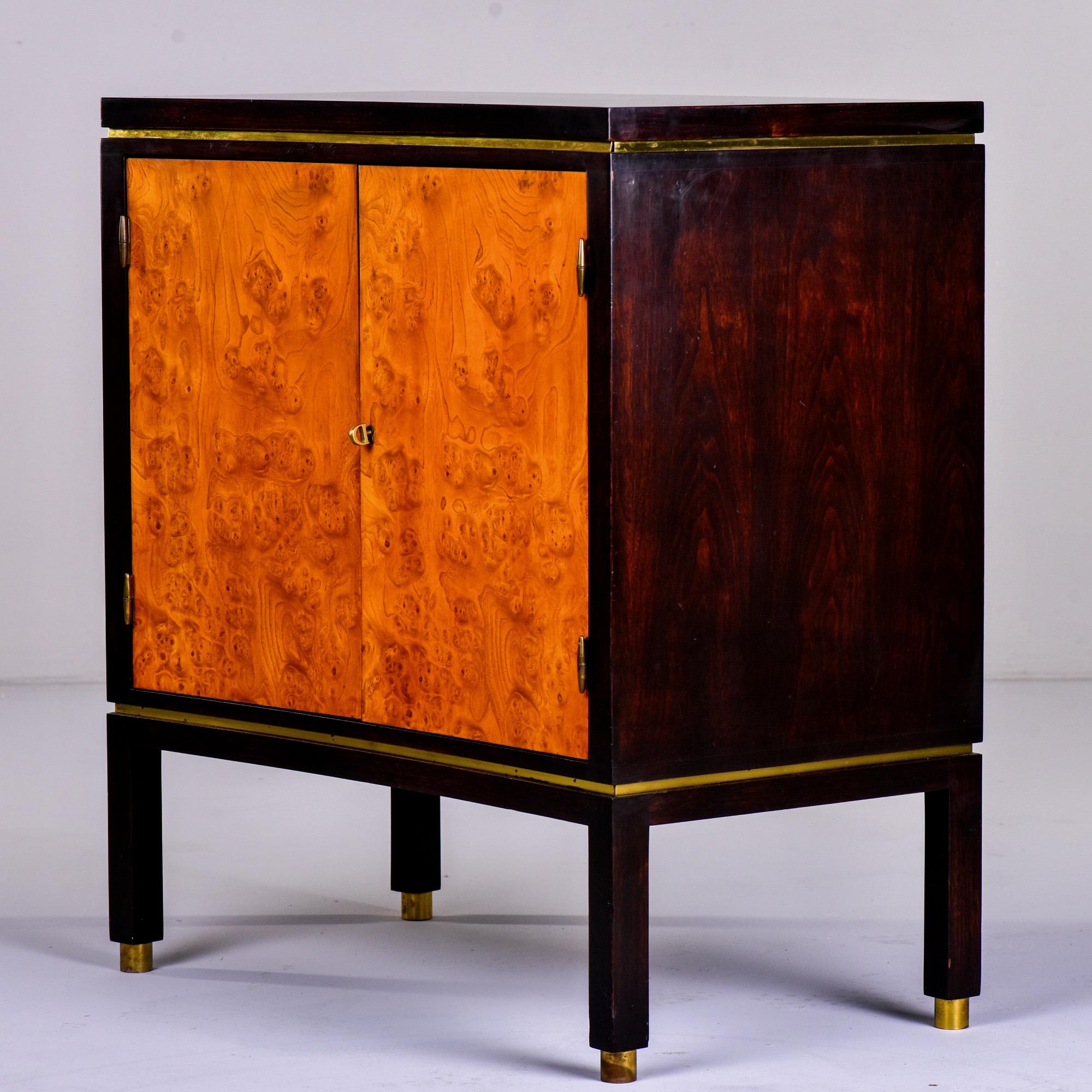 American Edward Wormley for Dunbar Mahogany and Burl Wood Cabinet with Brass Trim