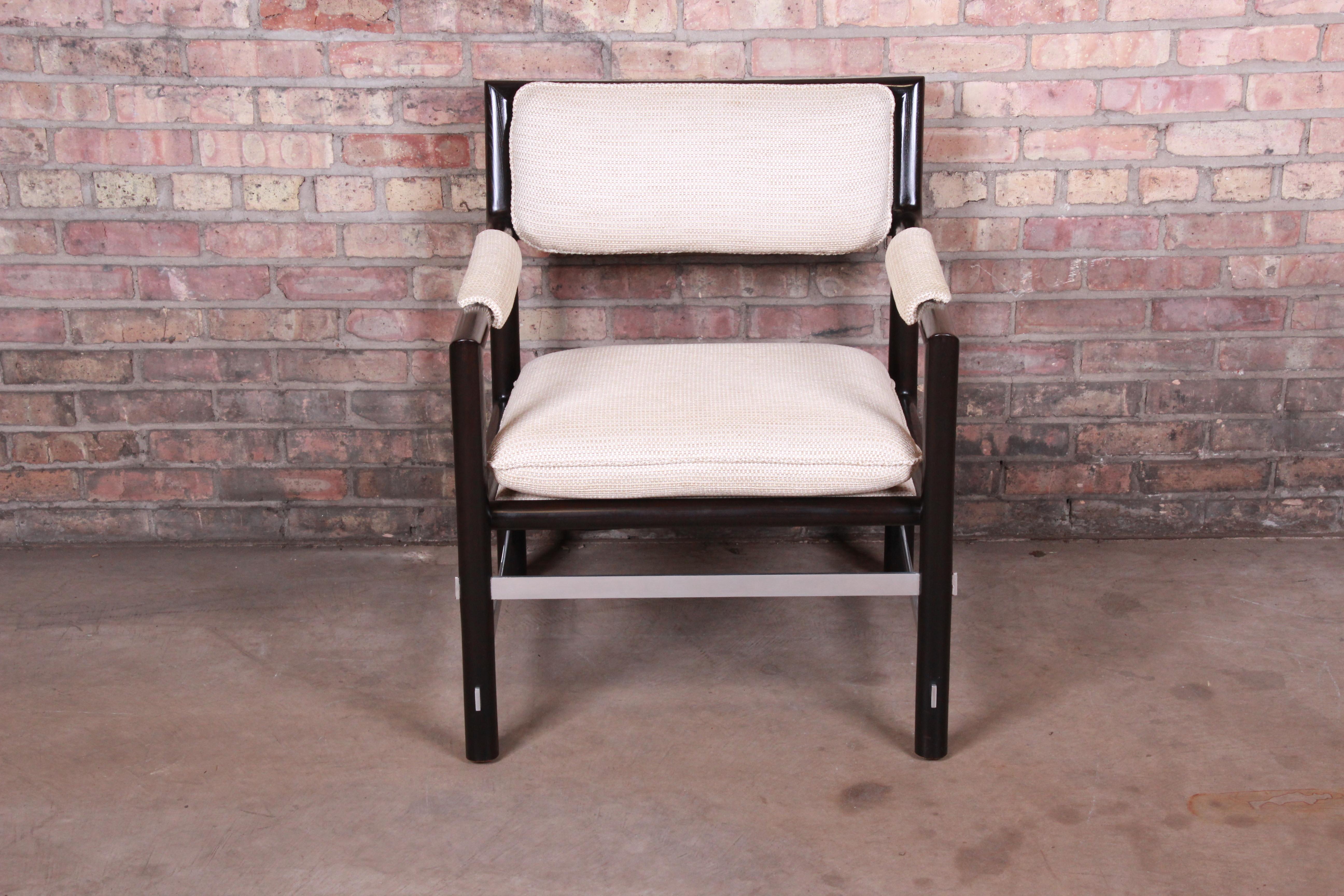 Mid-Century Modern Fauteuil en acajou et acier Edward Wormley pour Dunbar:: années 1950 en vente