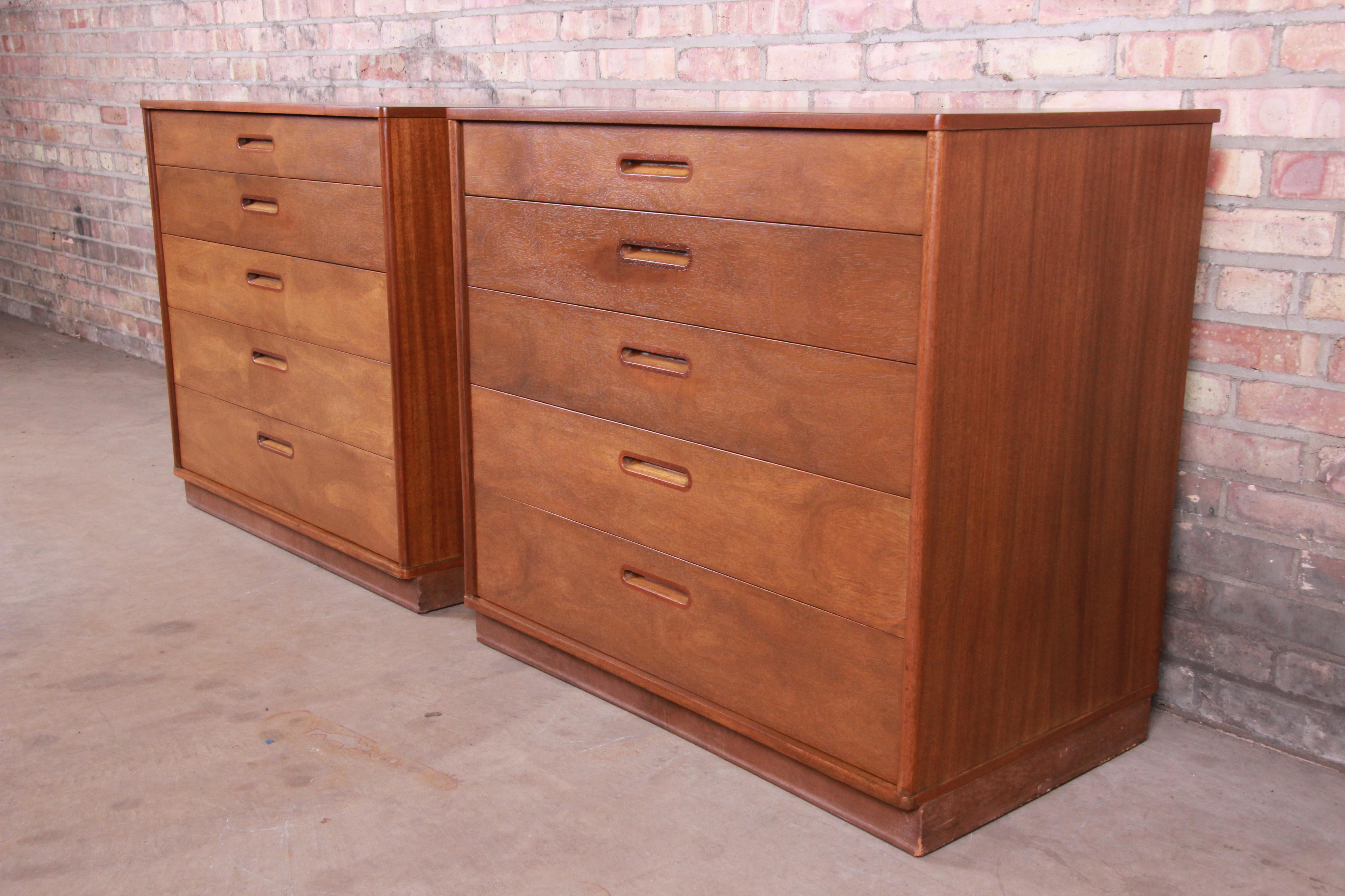 Mid-Century Modern Edward Wormley for Dunbar Mahogany Bachelor Chests or Large Nightstands, Pair