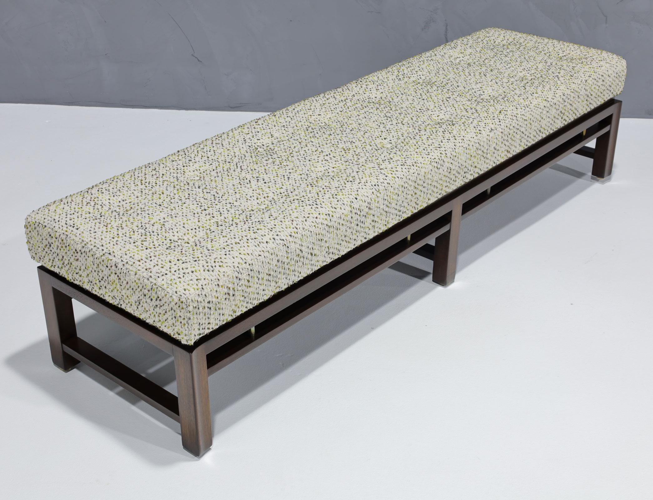 A great looking solid bench designed by Edward Wormley for Dunbar. Bench has been completely restored with new high-quality boucle' from France.