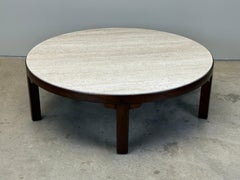 Edward Wormley for Dunbar Mahogany Coffee Table with Travertine Top