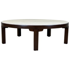 Mesa baja de caoba con tapa de travertino Edward Wormley para Dunbar