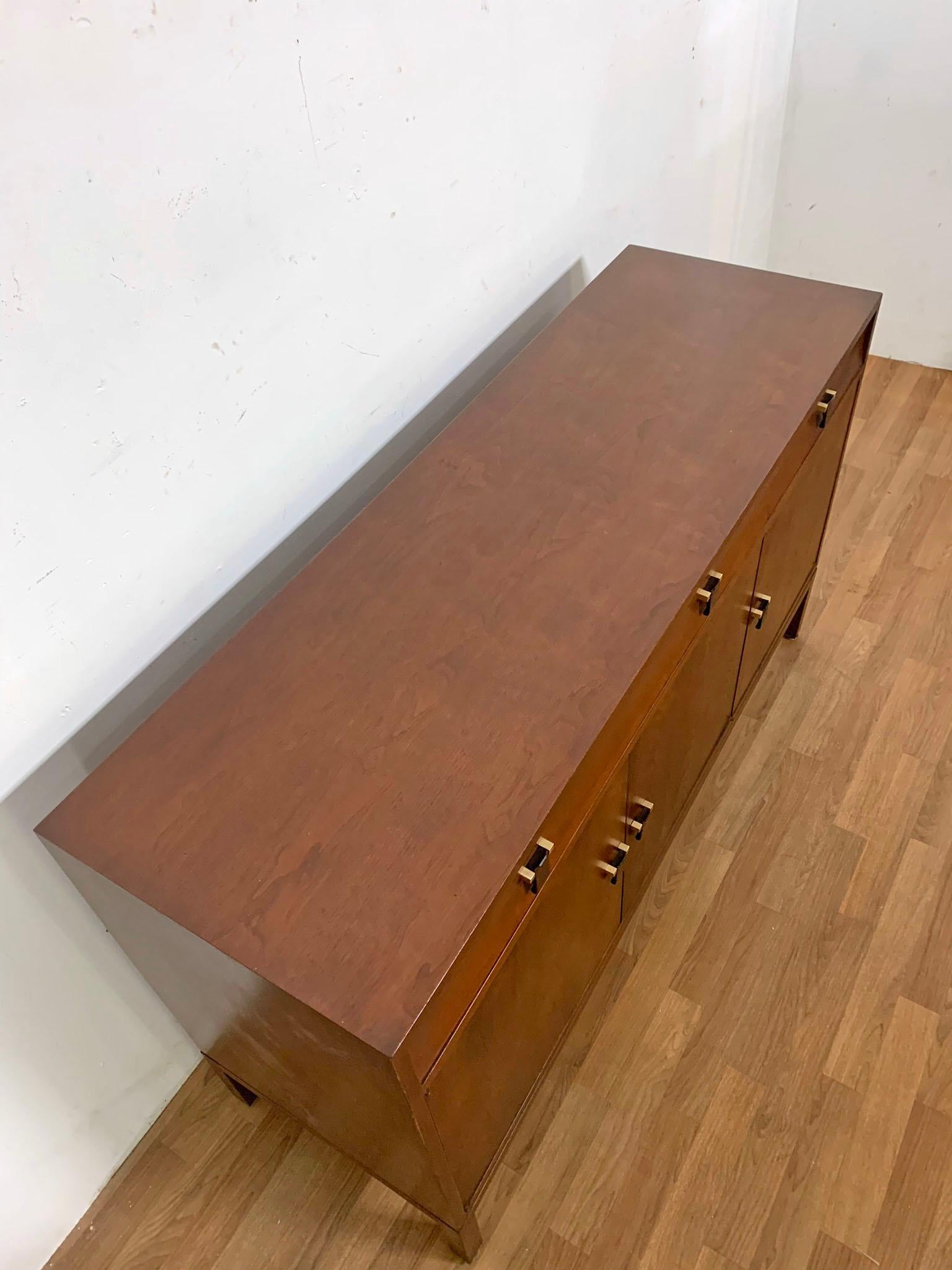 Brass Edward Wormley for Dunbar Mahogany Credenza with Rosewood Pulls, circa 1950s For Sale