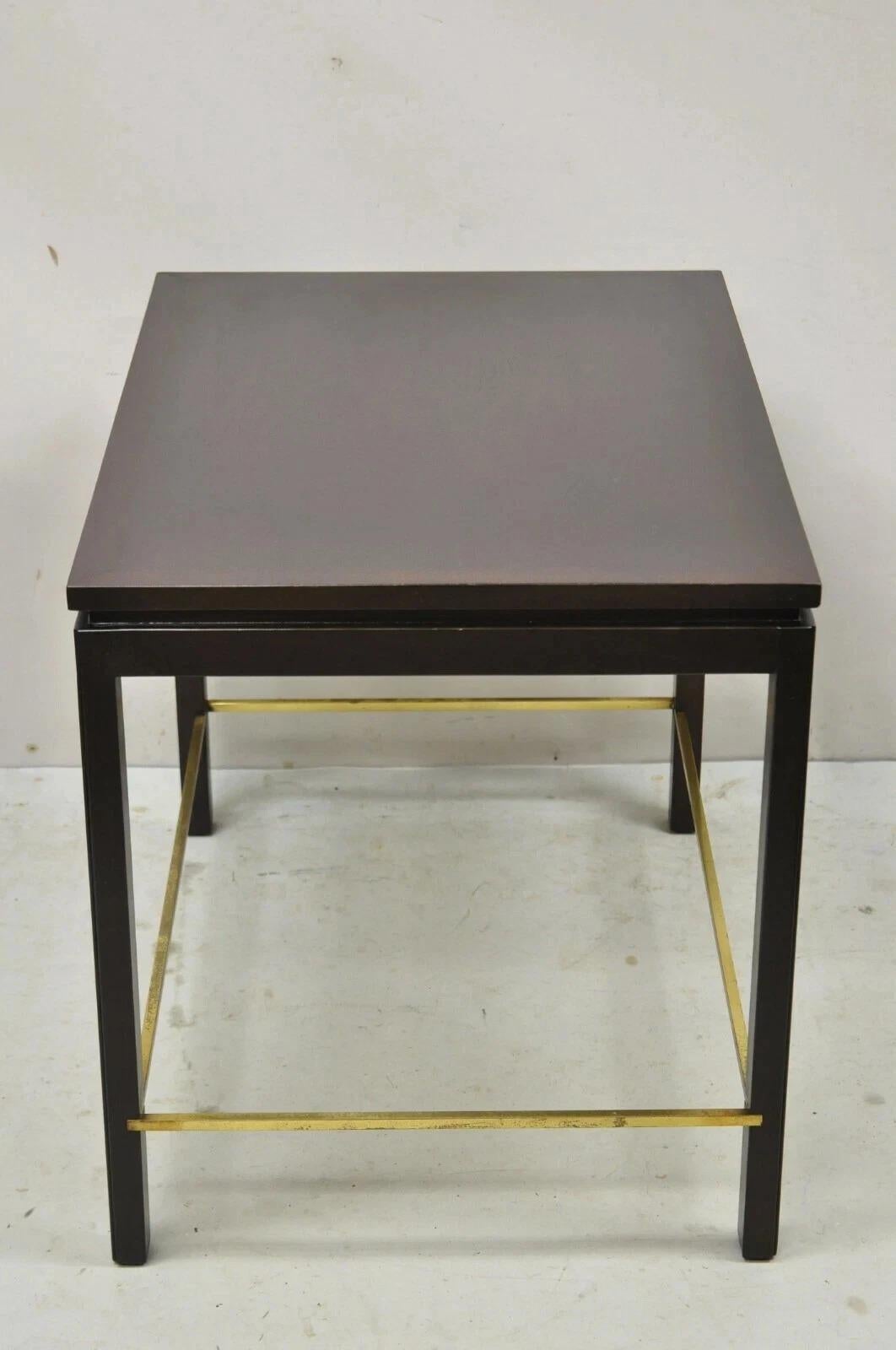 Edward Wormley for Dunbar Mahogany Mid Century Modern Brass Stretcher Side Table For Sale 5