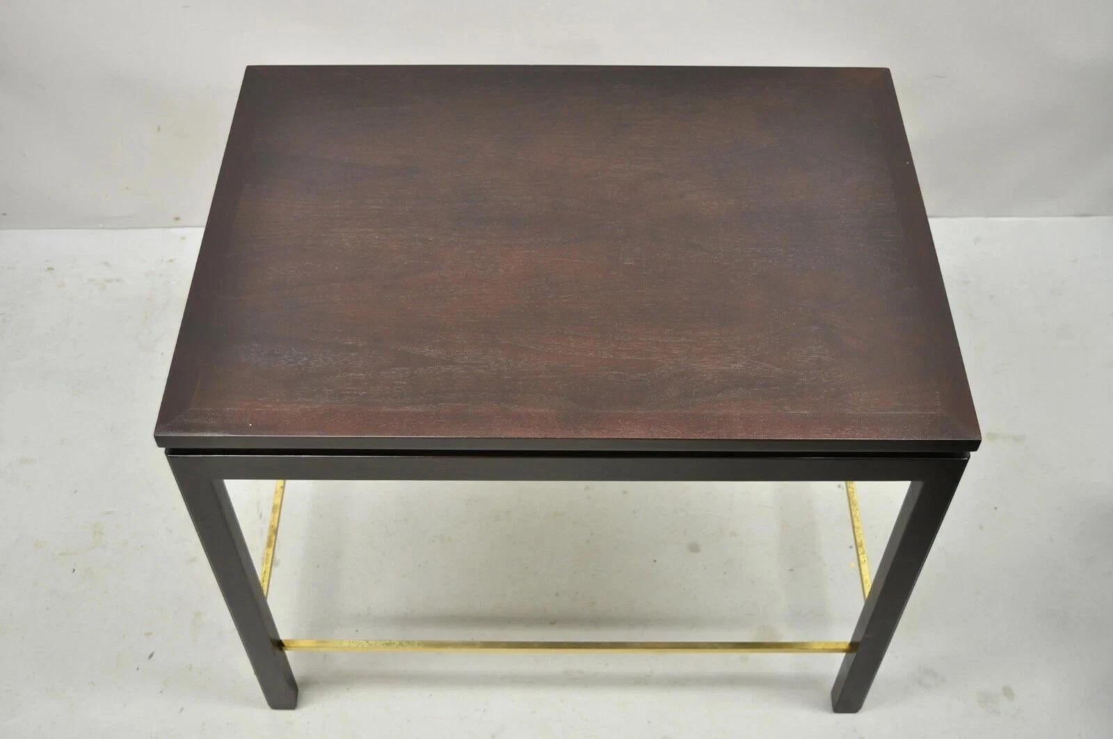 Unknown Edward Wormley for Dunbar Mahogany Mid Century Modern Brass Stretcher Side Table For Sale