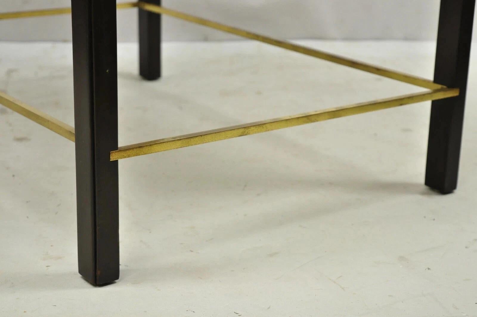 20th Century Edward Wormley for Dunbar Mahogany Mid Century Modern Brass Stretcher Side Table For Sale