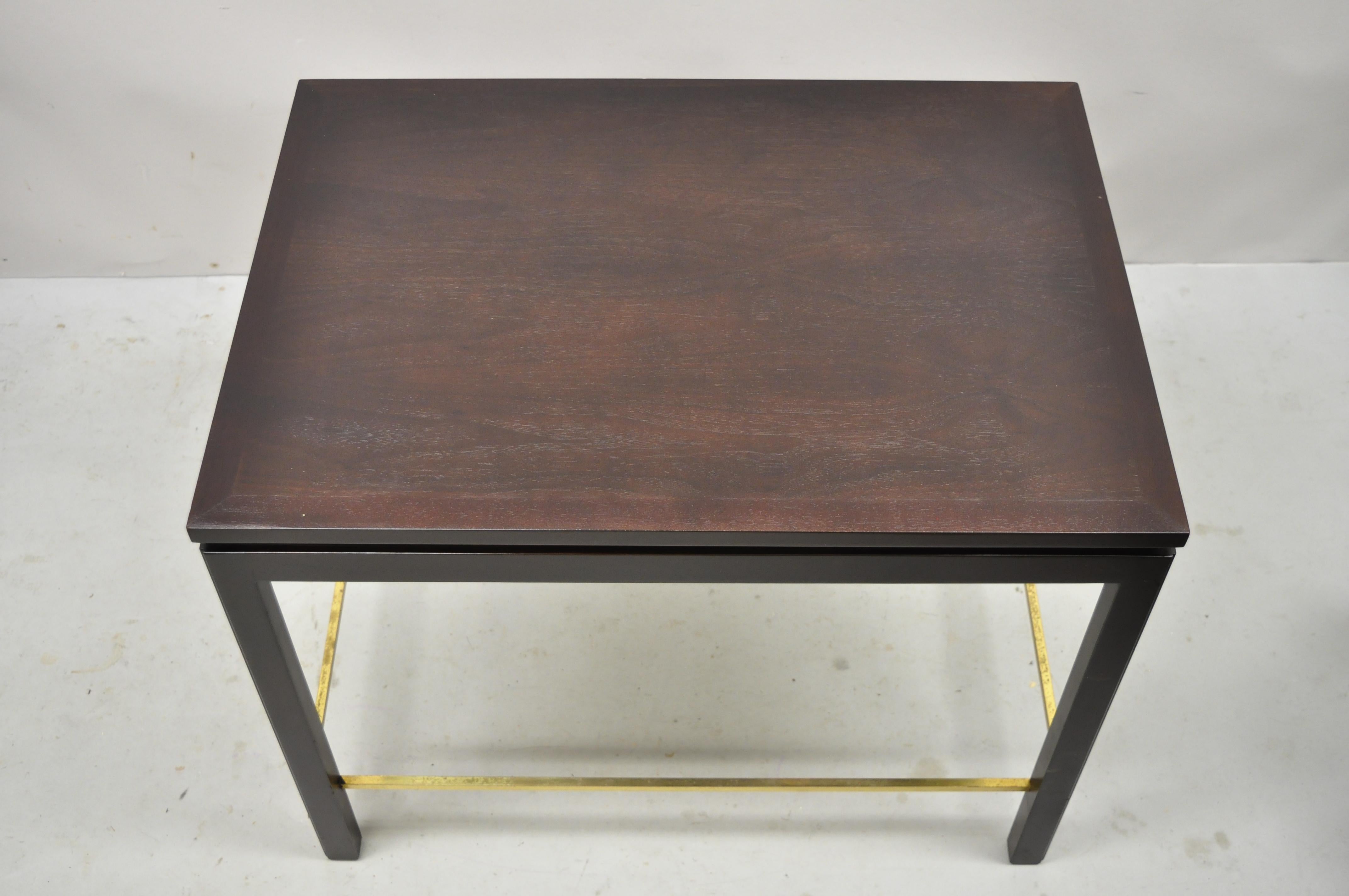 Edward Wormley for Dunbar Mahogany Side Table Brass Stretcher Mid-Century Modern In Good Condition For Sale In Philadelphia, PA
