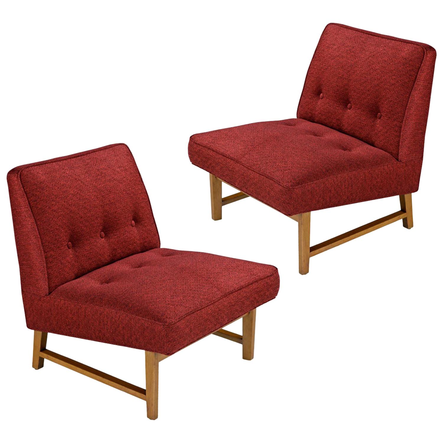 Edward Wormley for Dunbar Mahogany Slipper Chairs Lounge Chair Set, Restored