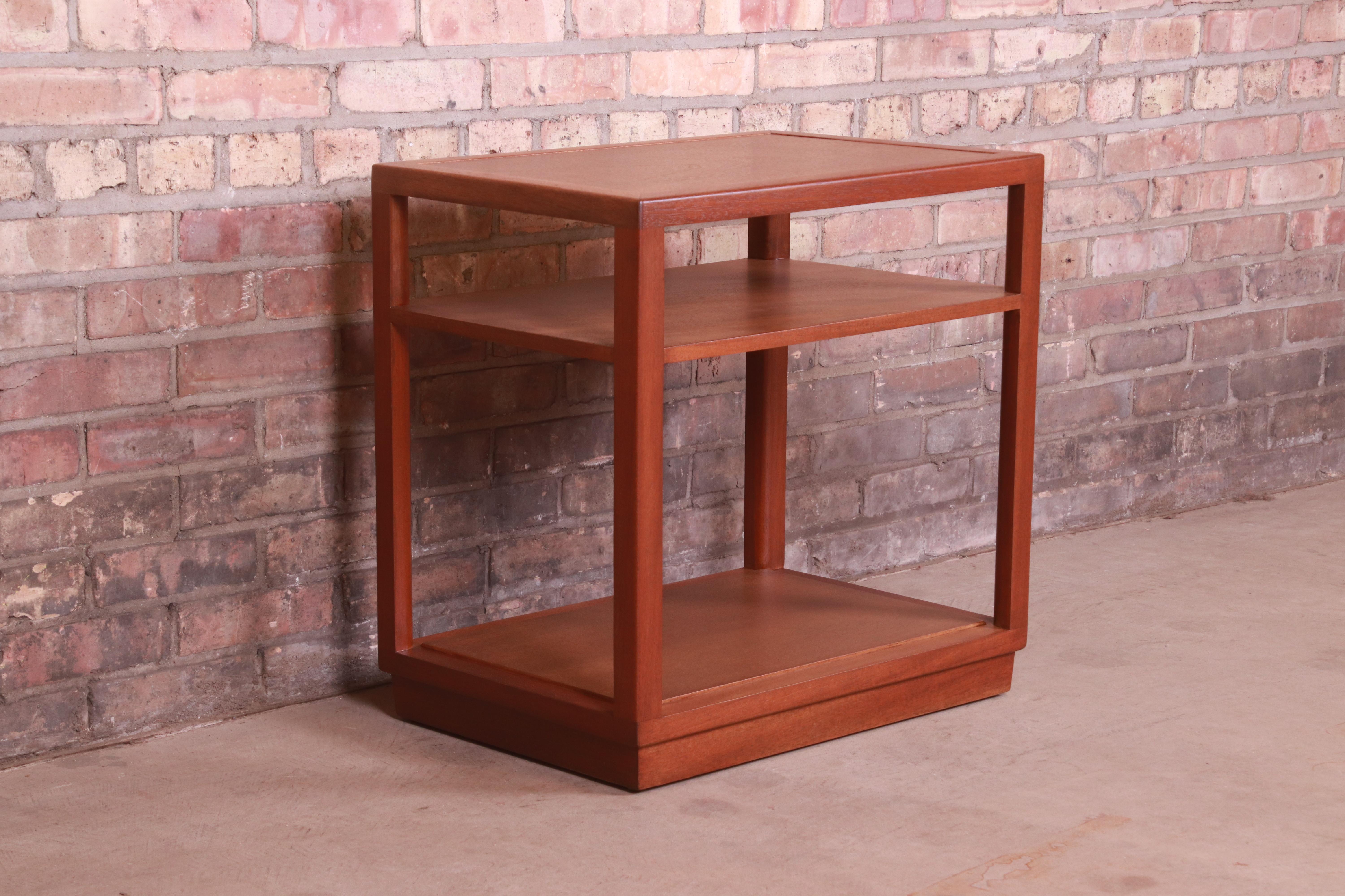 Edward Wormley for Dunbar Mahogany Three-Tier Occasional Side Table, Refinished In Good Condition In South Bend, IN