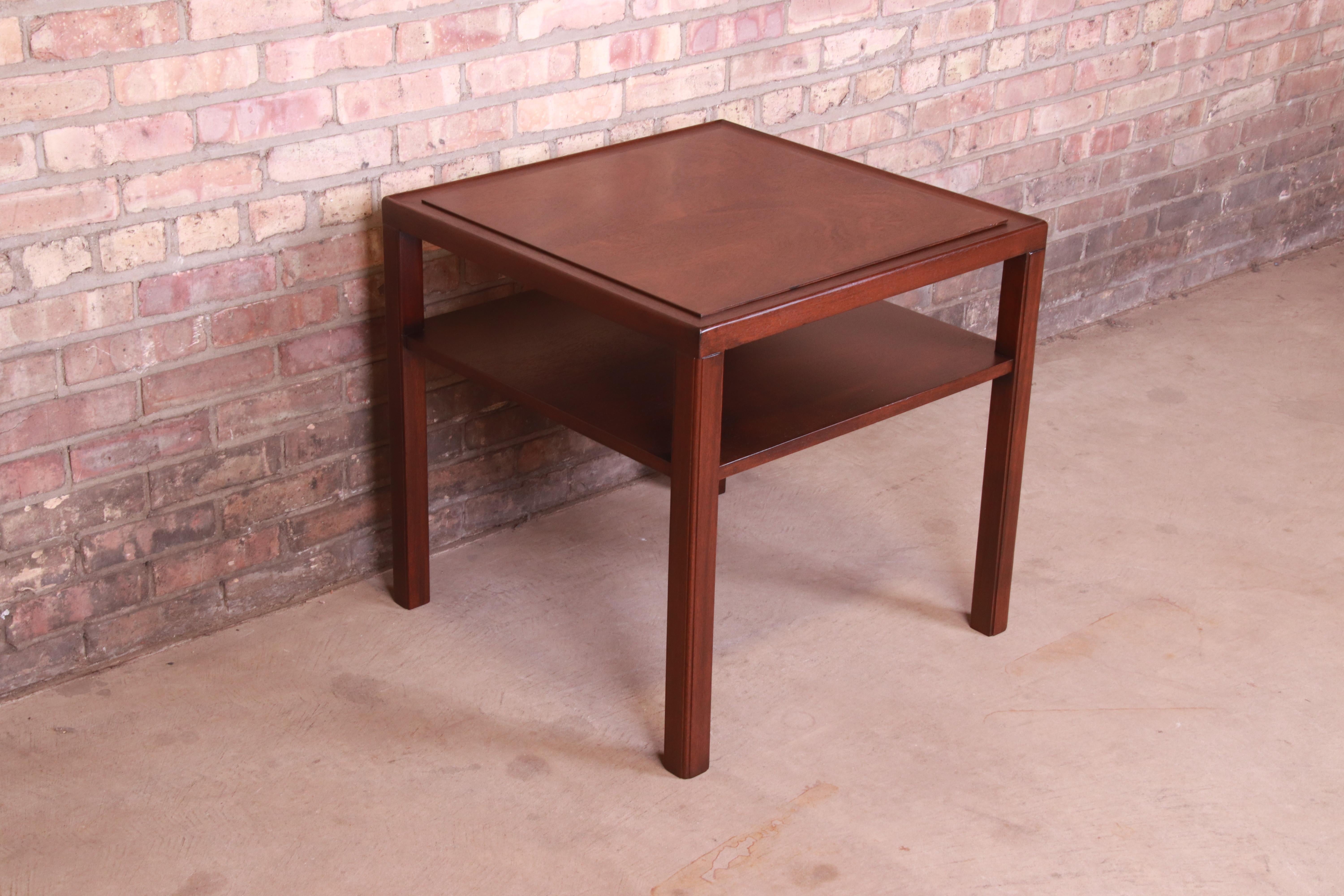 Edward Wormley for Dunbar Mahogany Two-Tier Occasional Side Table, Refinished In Good Condition For Sale In South Bend, IN