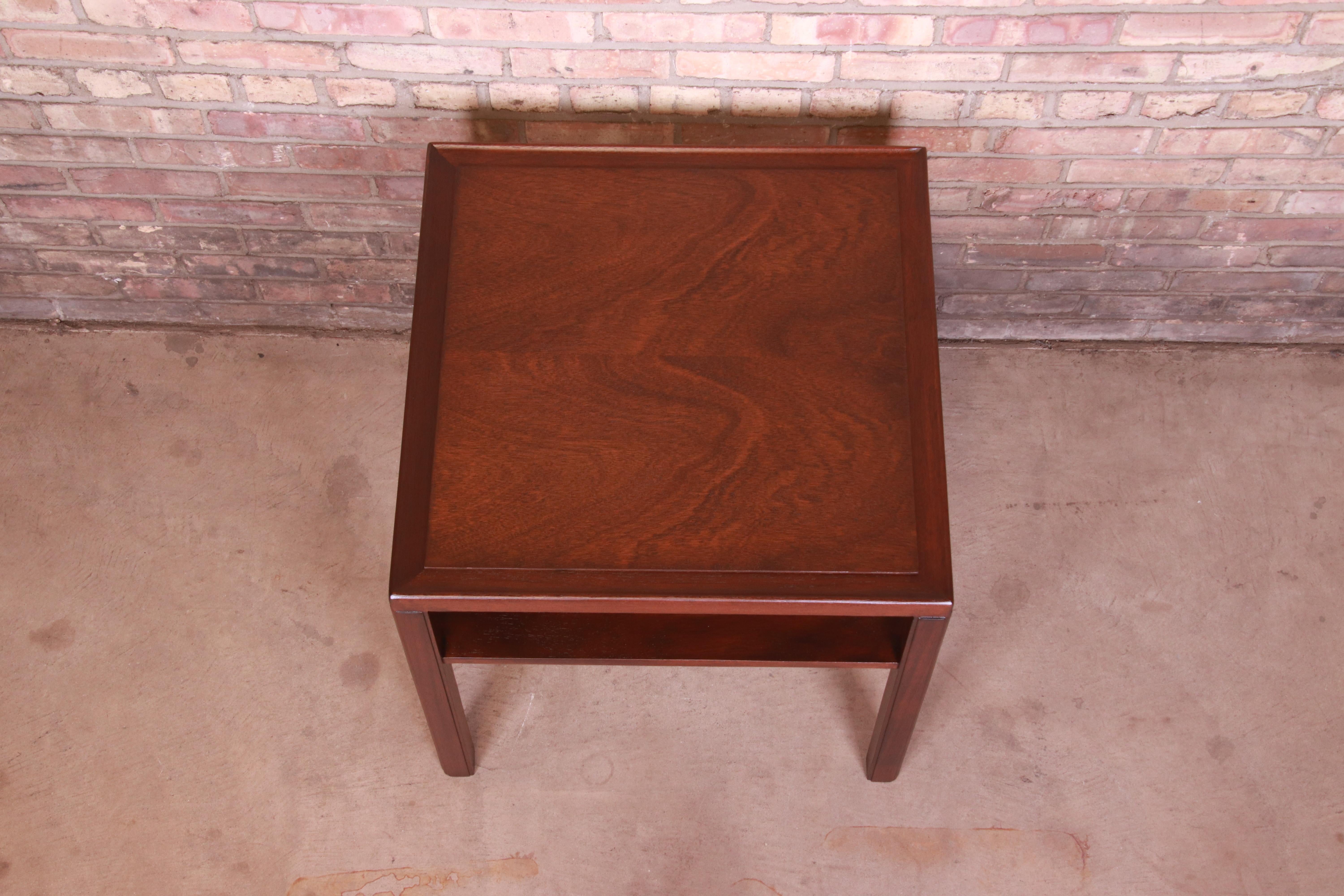 Mid-20th Century Edward Wormley for Dunbar Mahogany Two-Tier Occasional Side Table, Refinished For Sale