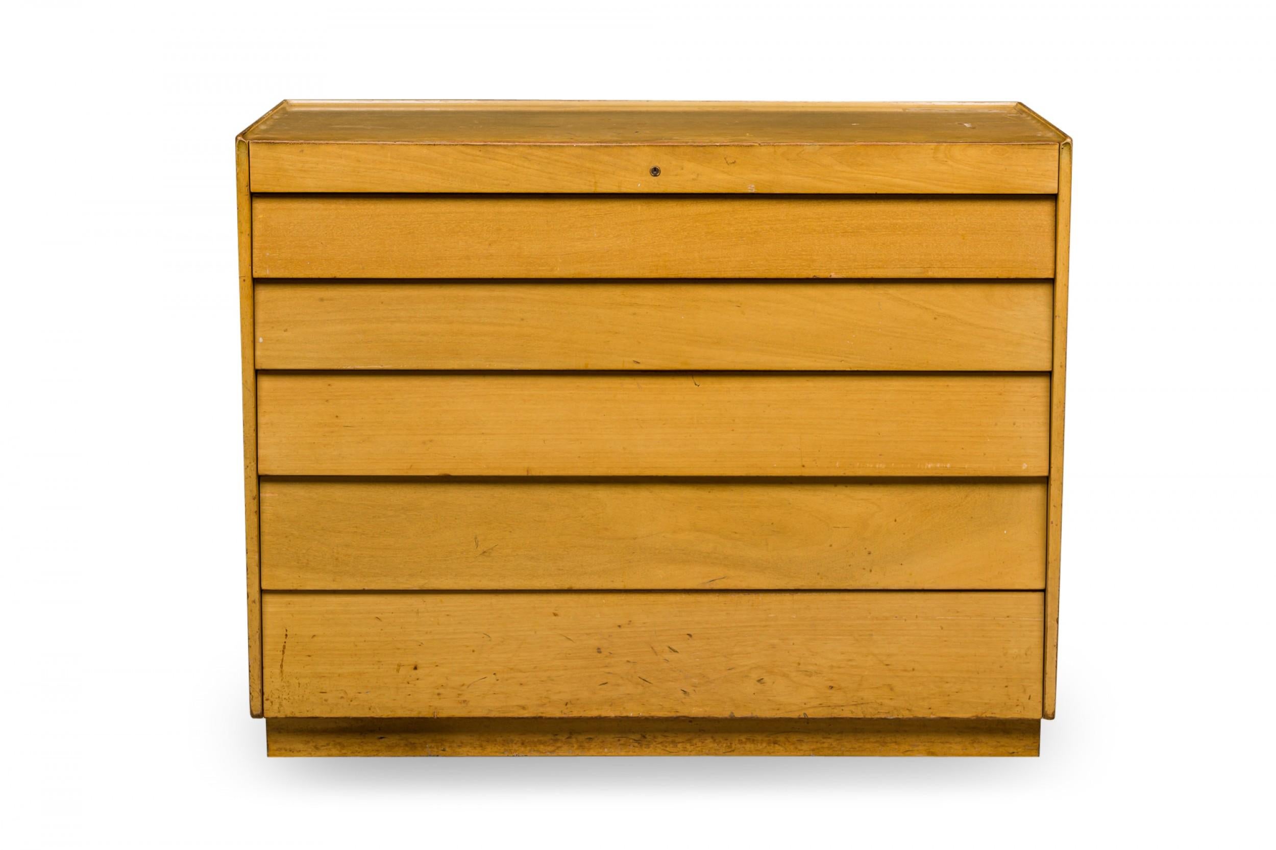 American mid-century maple louver front chest with 6 drawers in descending size. (EDWARD WORMLEY FOR DUNBAR FURNITURE COMPANY)
 
