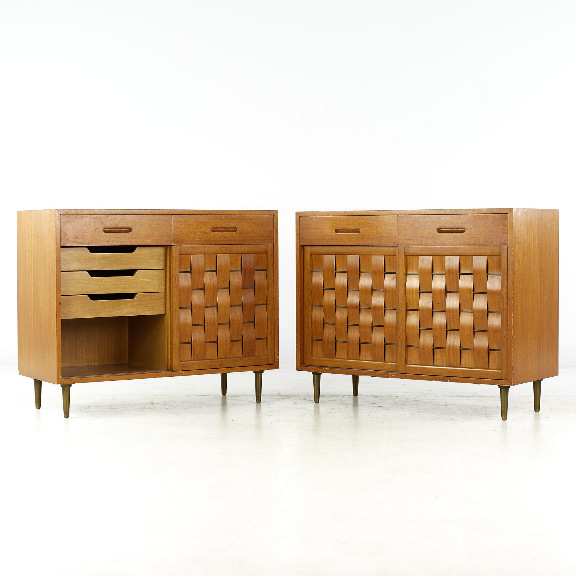 Mid-Century Modern Edward Wormley for Dunbar Mcm Bleached Mahogany Sliding Door Credenza, Pair For Sale