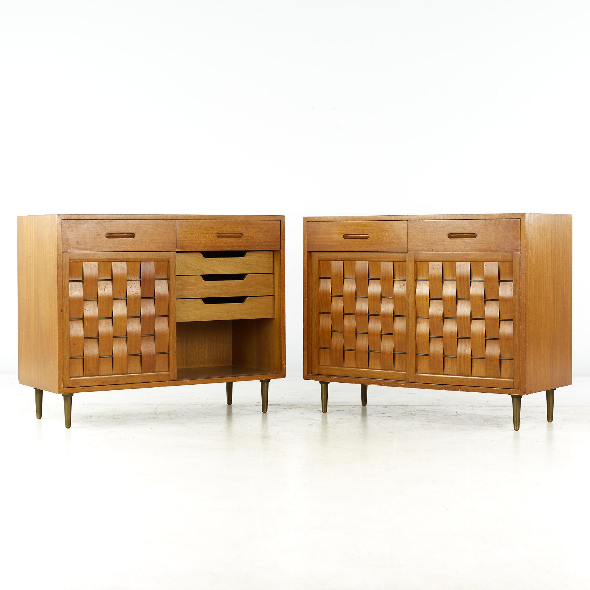 American Edward Wormley for Dunbar Mcm Bleached Mahogany Sliding Door Credenza, Pair For Sale