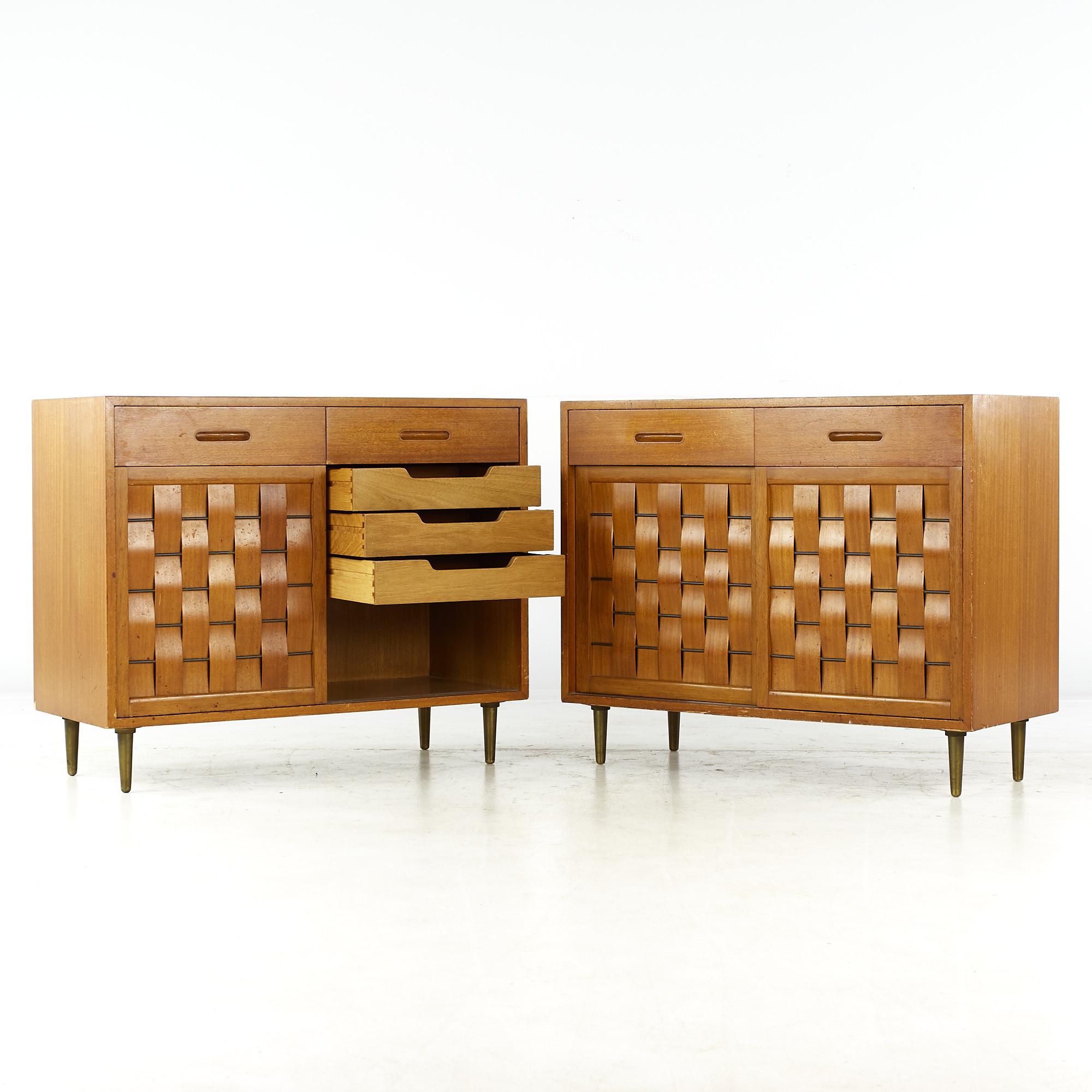 Edward Wormley for Dunbar Mcm Bleached Mahogany Sliding Door Credenza, Pair In Good Condition For Sale In Countryside, IL
