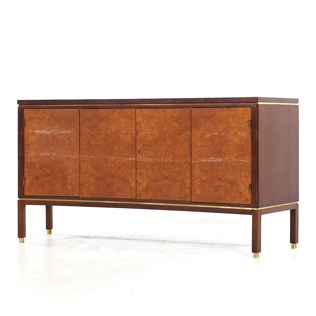 Mid-Century Modern Edward Wormley for Dunbar MCM Curved Front Burlwood, Mahogany and Brass Credenza For Sale