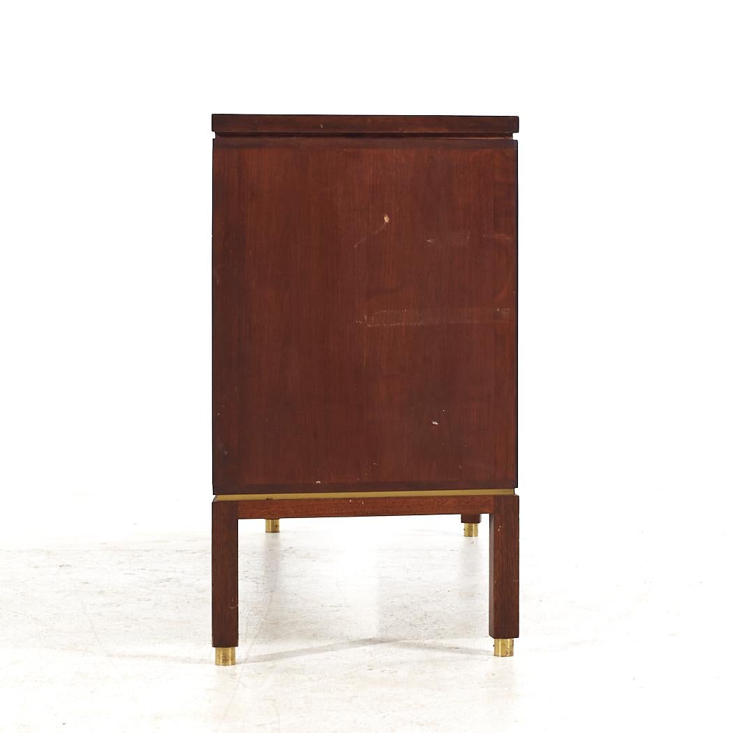 American Edward Wormley for Dunbar MCM Curved Front Burlwood, Mahogany and Brass Credenza For Sale