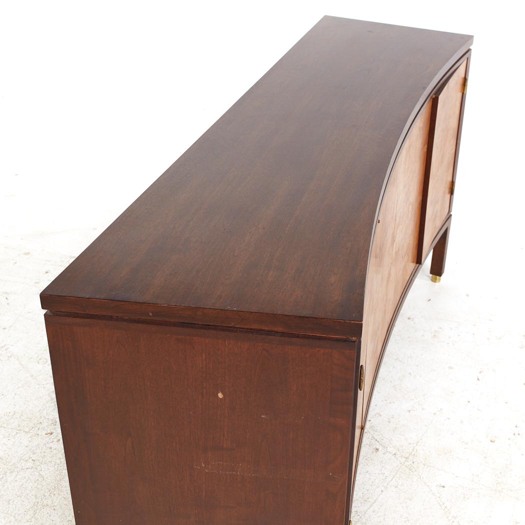 Late 20th Century Edward Wormley for Dunbar MCM Curved Front Burlwood, Mahogany and Brass Credenza For Sale