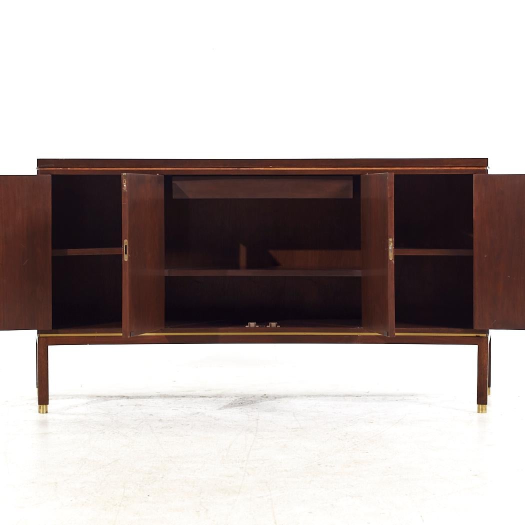 Edward Wormley for Dunbar MCM Curved Front Burlwood, Mahogany and Brass Credenza For Sale 1