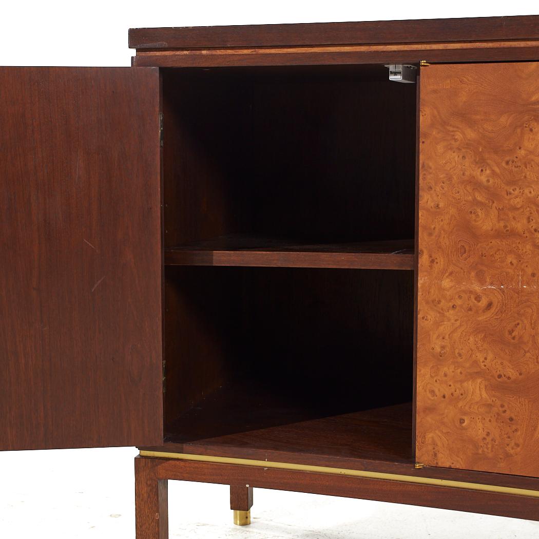 Edward Wormley for Dunbar MCM Curved Front Burlwood, Mahogany and Brass Credenza For Sale 2