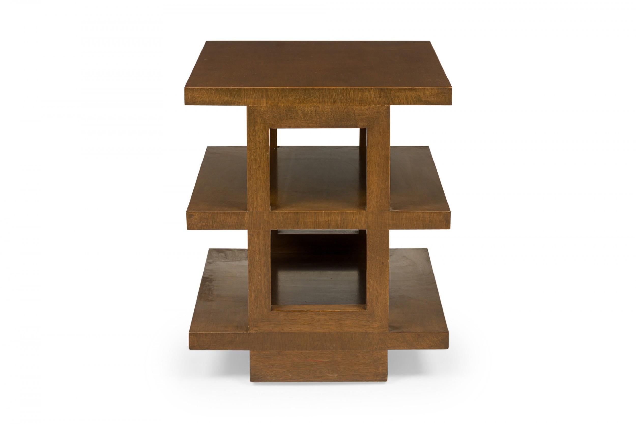 Mid-Century Modern Edward Wormley for Dunbar Medium Brown Wooden Three Tier End / Side Table For Sale