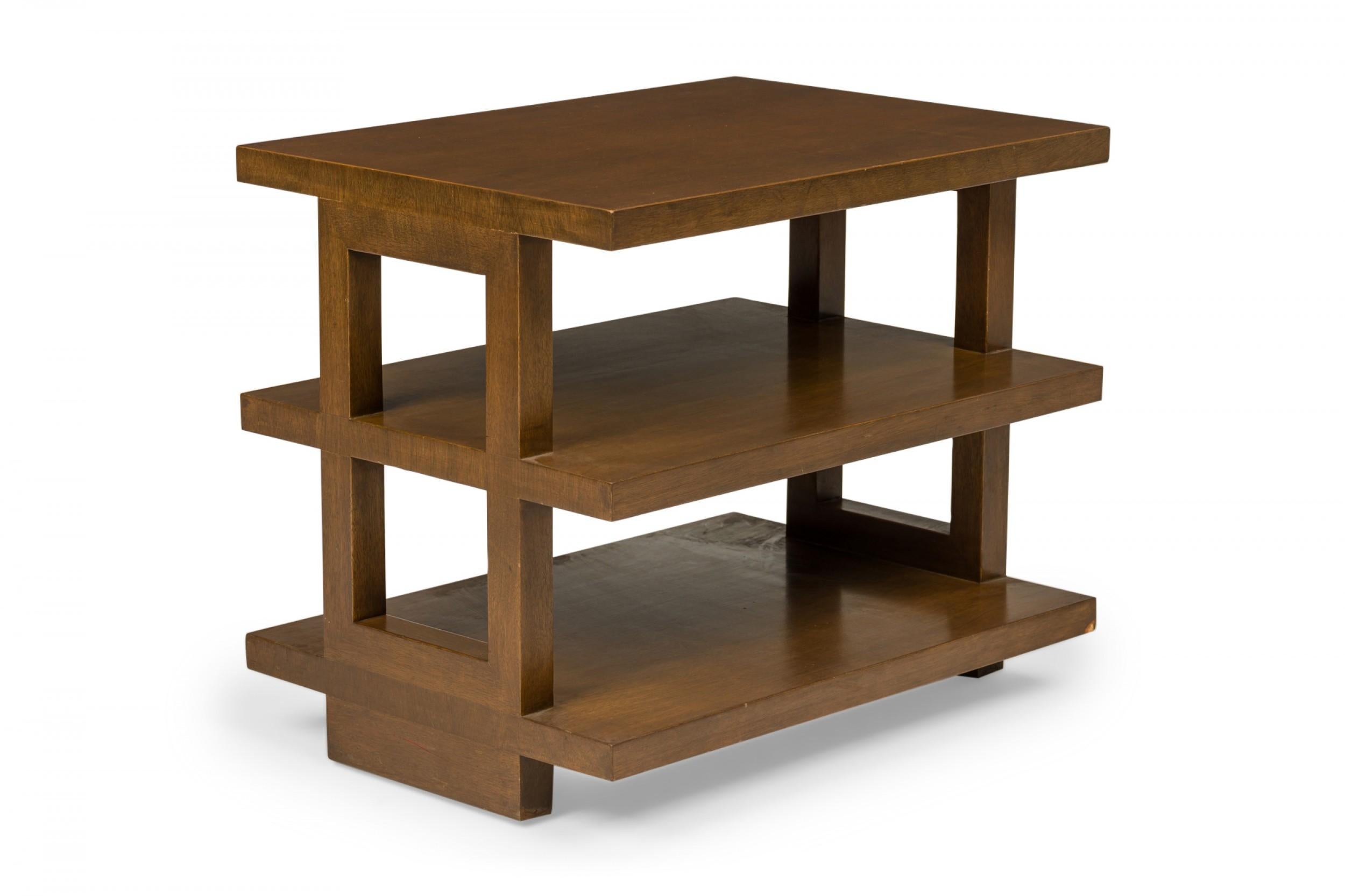 American Edward Wormley for Dunbar Medium Brown Wooden Three Tier End / Side Table For Sale