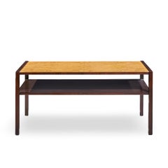 Edward Wormley for Dunbar Mid Century 2-Tier Burlwood and Mahogany Coffee Table