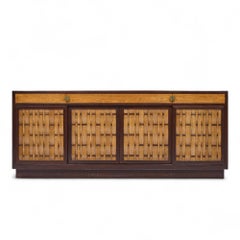 Edward Wormley for Dunbar Mid Century Basketweave Rosewood and Mahogany Credenza