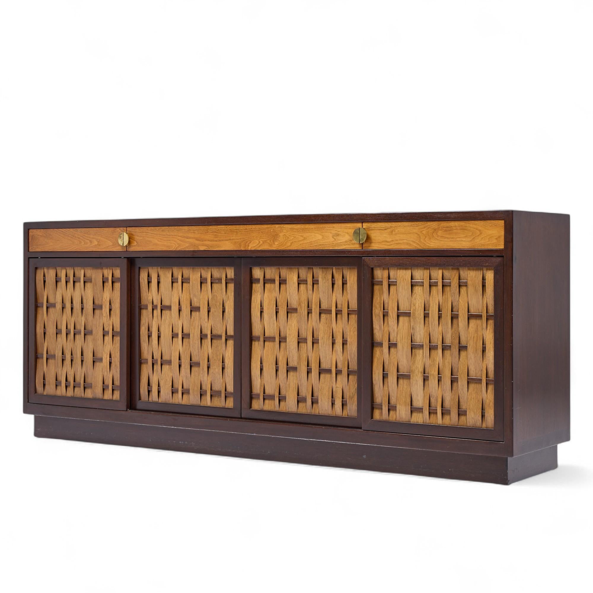 Credenza de palisandro y caoba Edward Wormley para Dunbar Mid Century Basketweave Moderno de mediados de siglo en venta