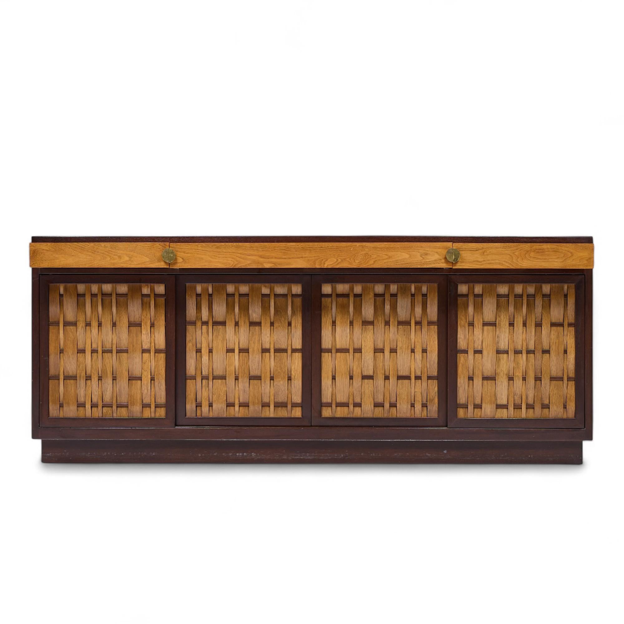 Credenza de palisandro y caoba Edward Wormley para Dunbar Mid Century Basketweave siglo XX en venta
