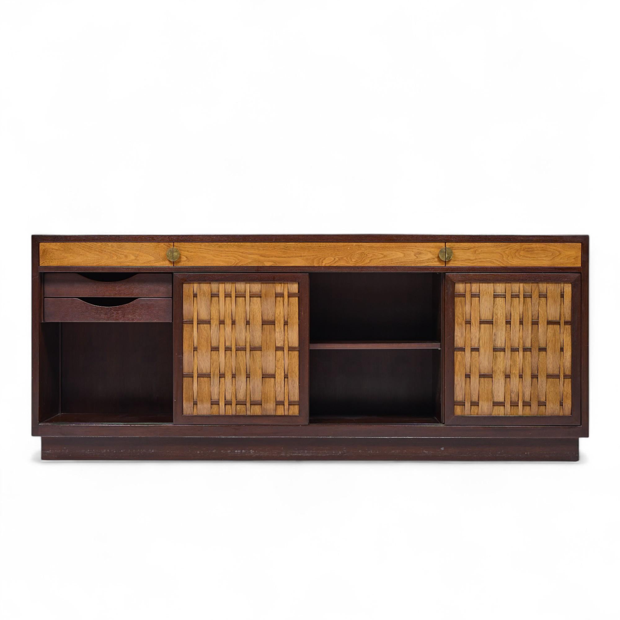 Credenza de palisandro y caoba Edward Wormley para Dunbar Mid Century Basketweave Caoba en venta