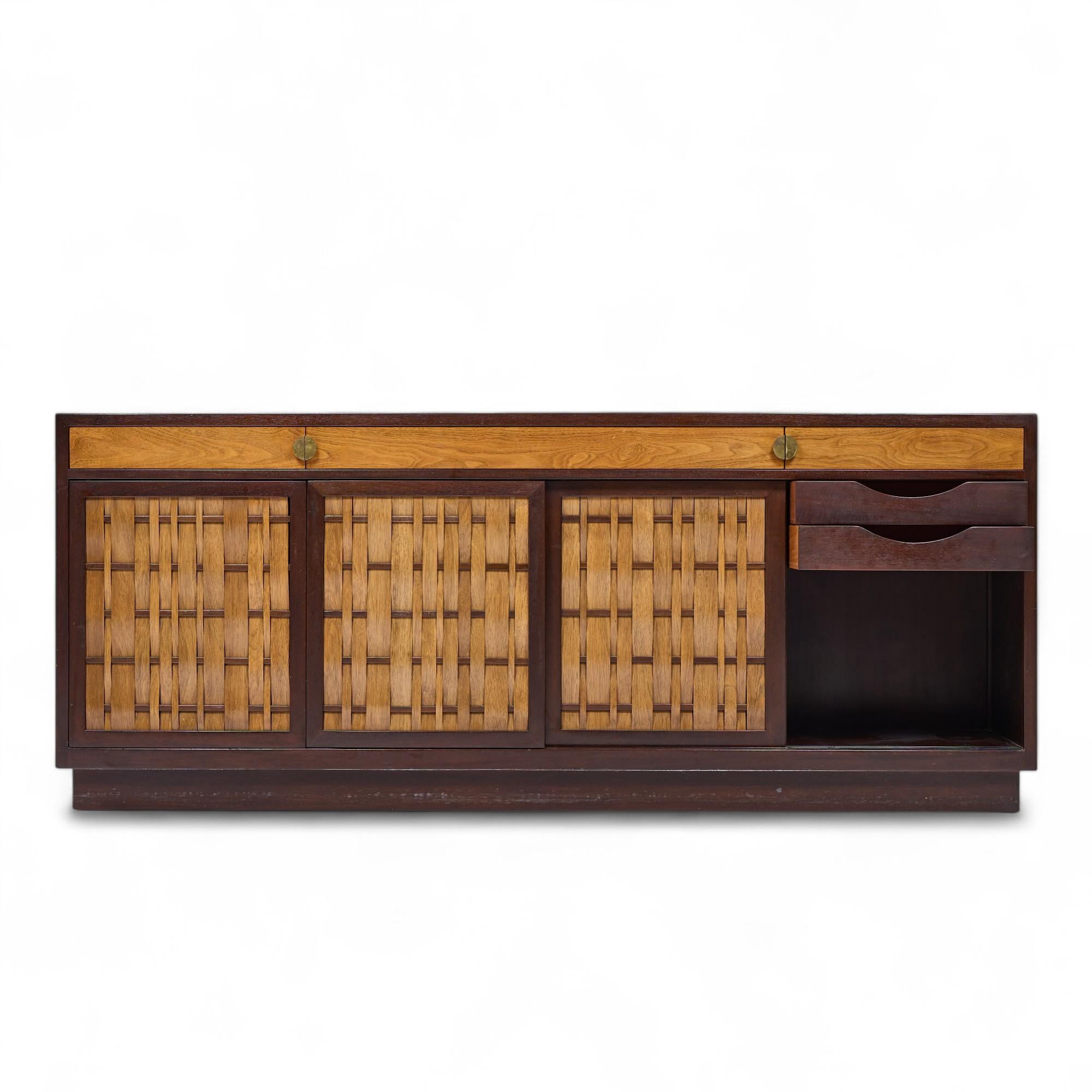 Credenza de palisandro y caoba Edward Wormley para Dunbar Mid Century Basketweave en venta 1