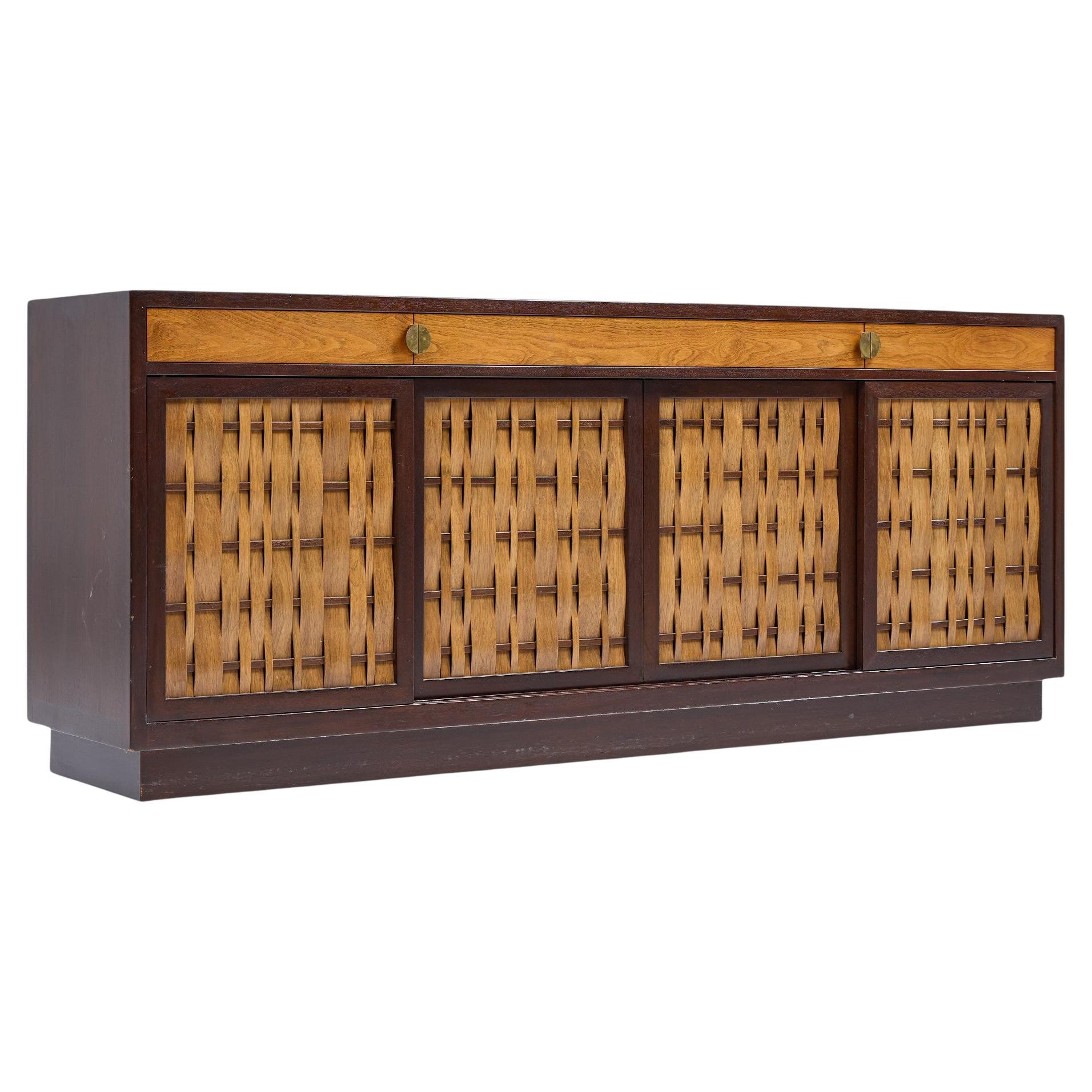 Edward Wormley for Dunbar Mid Century Basketweave Rosewood and Mahogany Credenza