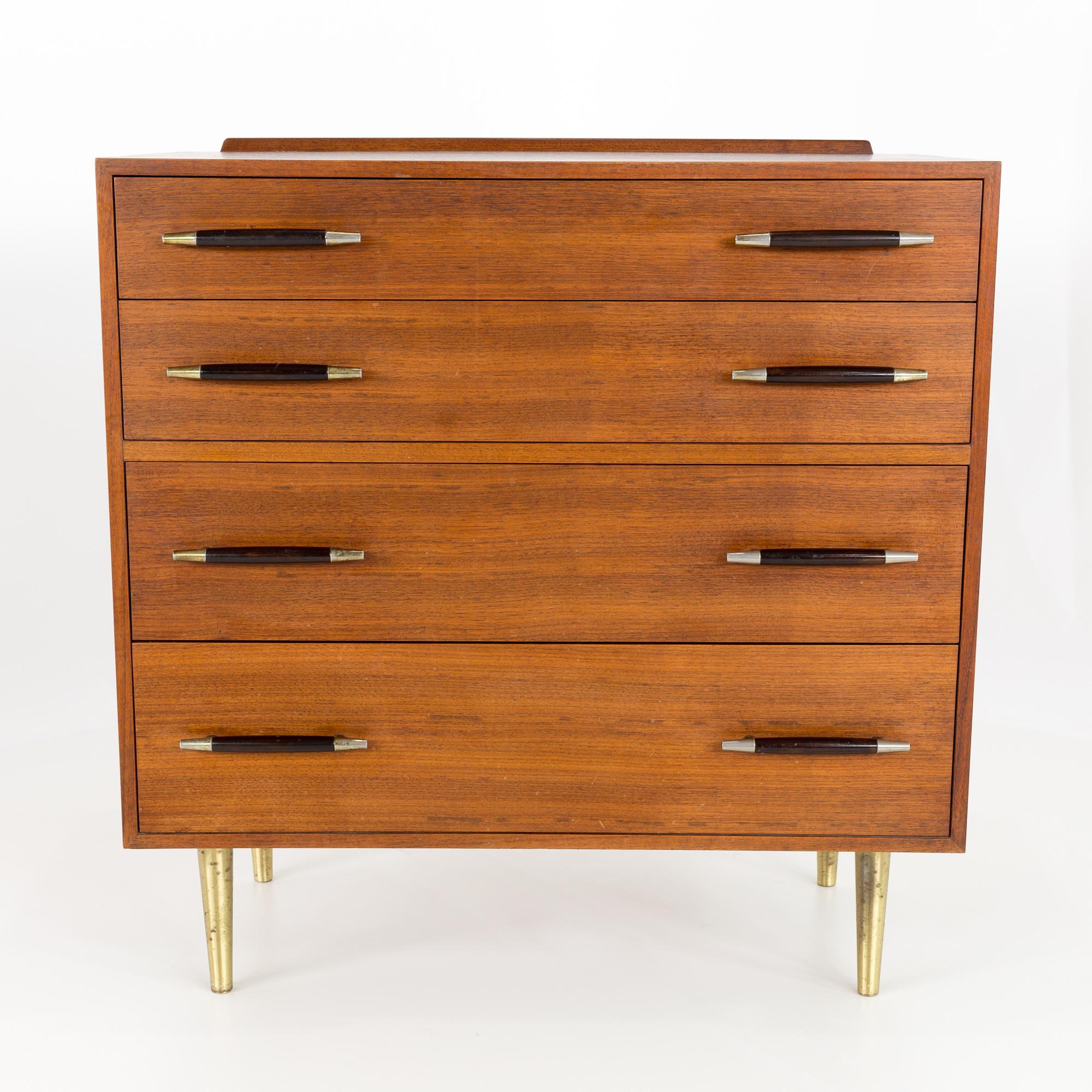 Edward Wormley for Dunbar midcentury brass and walnut 4-drawer lowboy dresser chest of drawers
Measures: 33 wide x 19.25 deep x 33.5 high

Great vintage condition. All pieces of furniture can be had in what we call restored vintage condition.