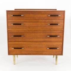 Edward Wormley for Dunbar Midcentury Brass and Walnut 4-Drawer Lowboy Dresser